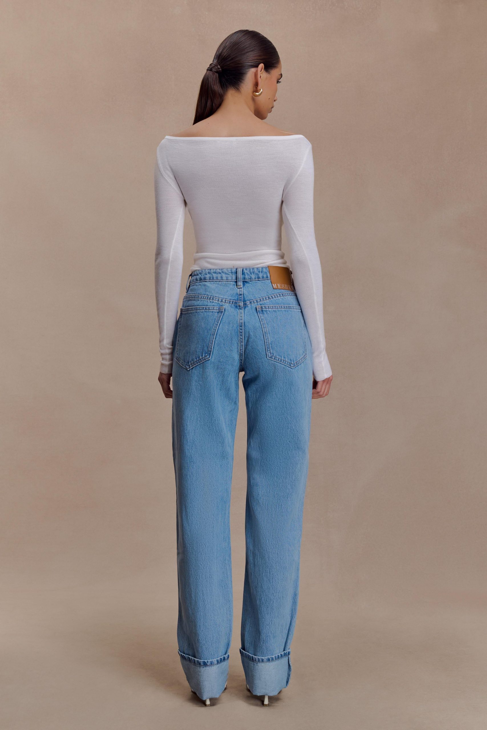 Paedyn Merino Wool Ribbed Long Sleeve Top - Ivory - Image 2