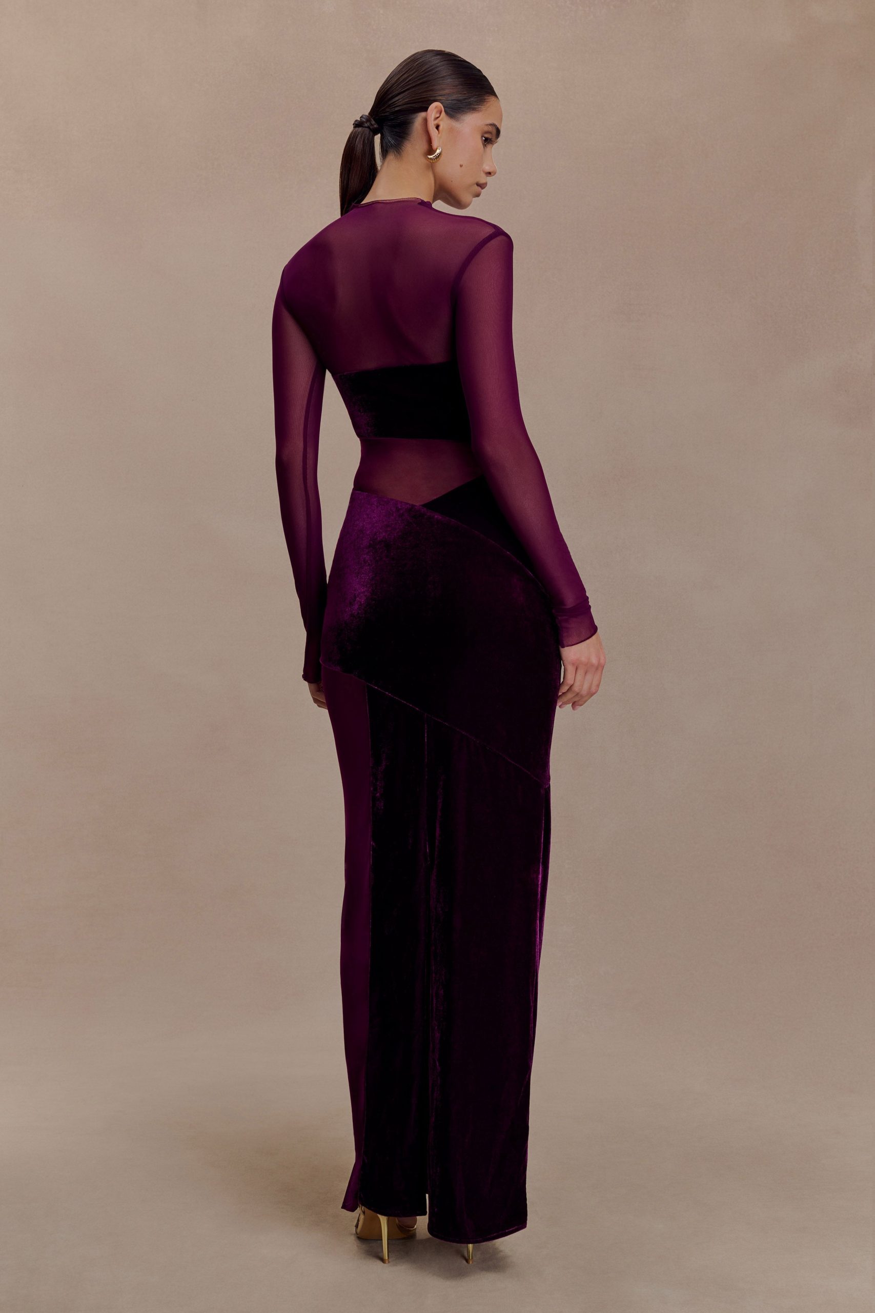 Davina Velvet And Mesh Maxi Dress - Purple - Image 2