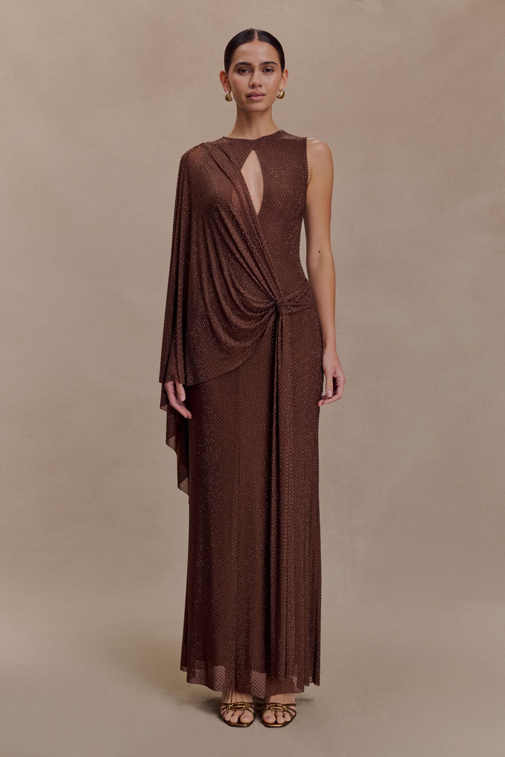 Bakari Diamante Cape Maxi Dress - Chocolate - Image 6