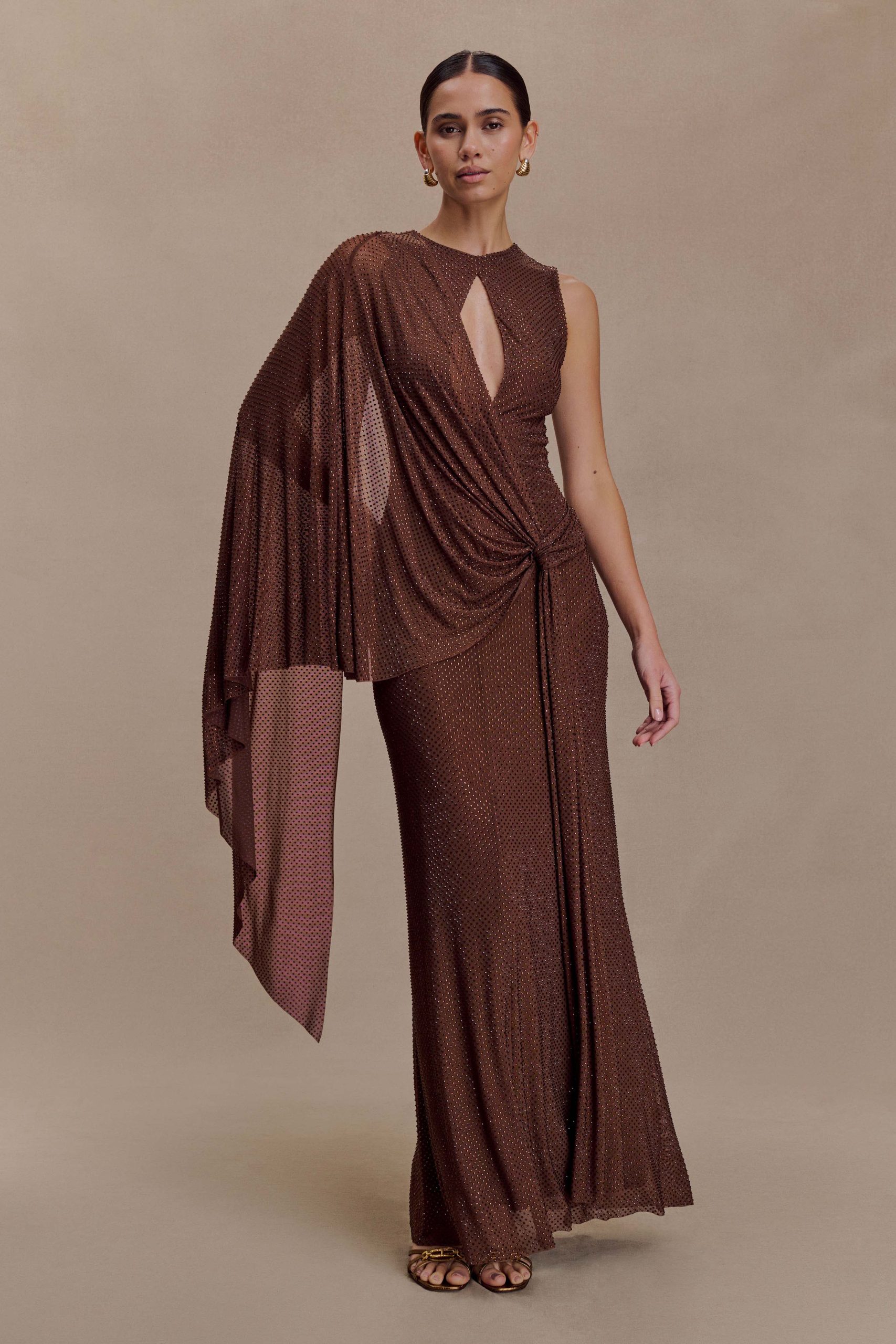 Bakari Diamante Cape Maxi Dress - Chocolate - Image 9