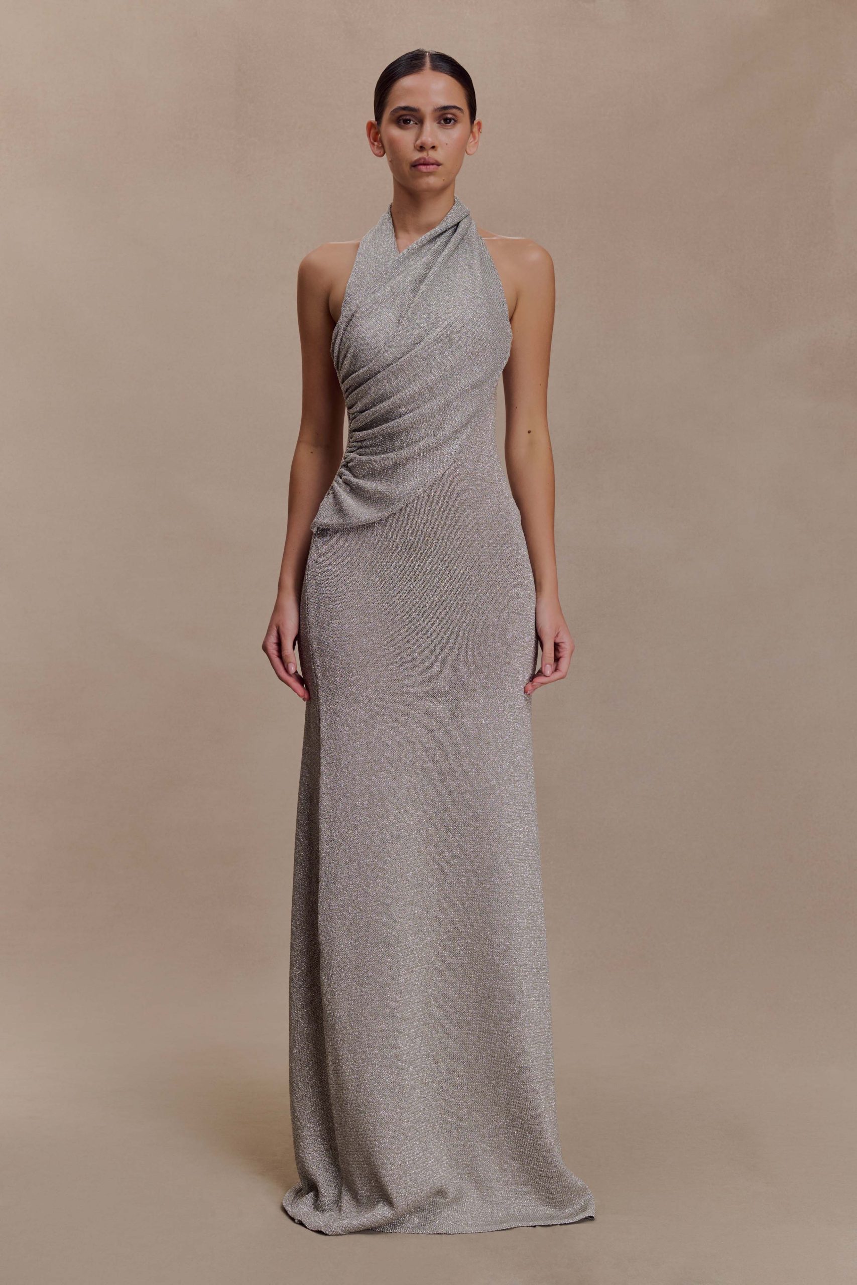 Elma Lurex Knit Halter Maxi Dress - Silver - Image 7