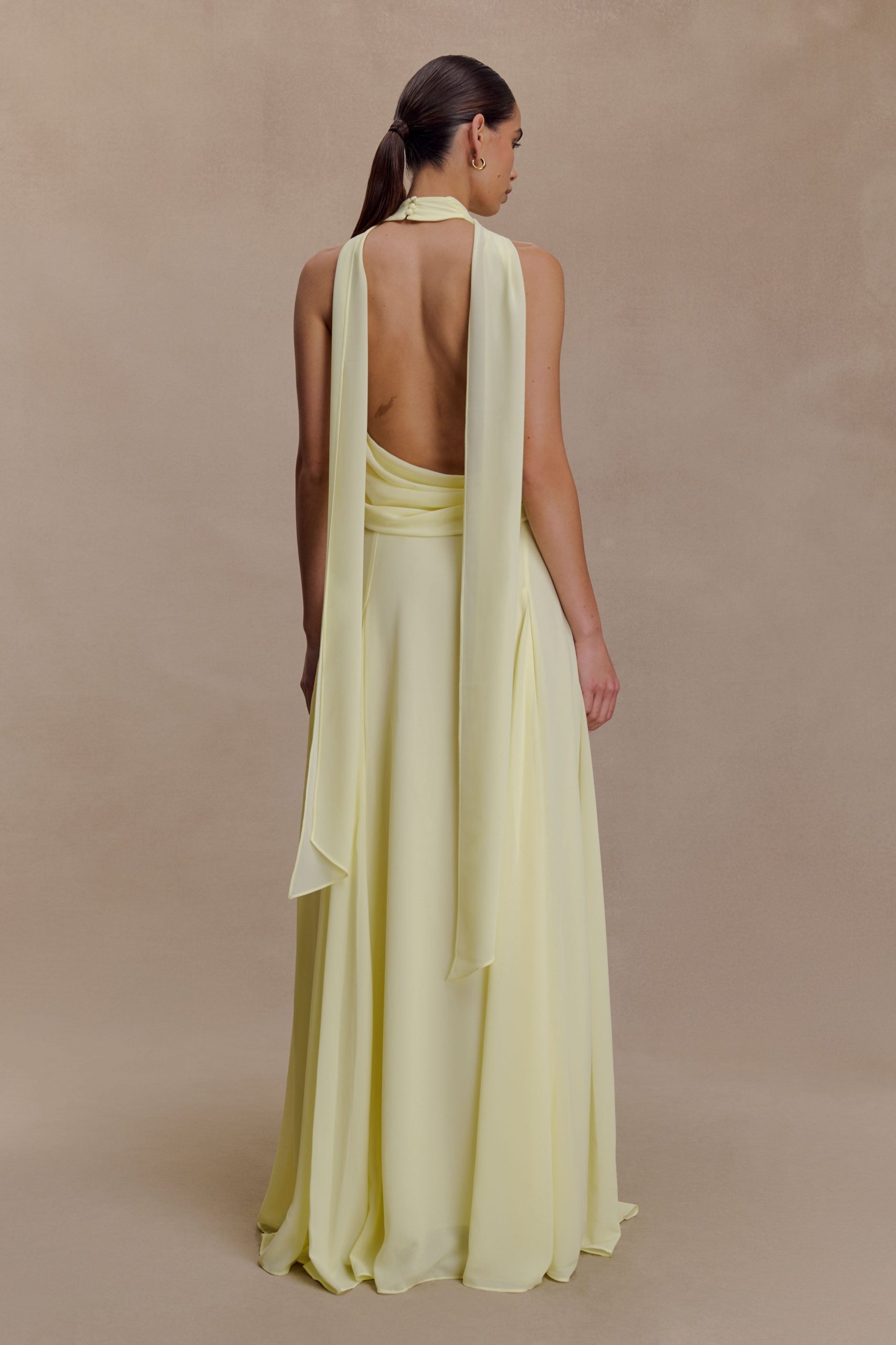 Santal Floral Chiffon Halter Maxi Dress - Lemon - Image 6