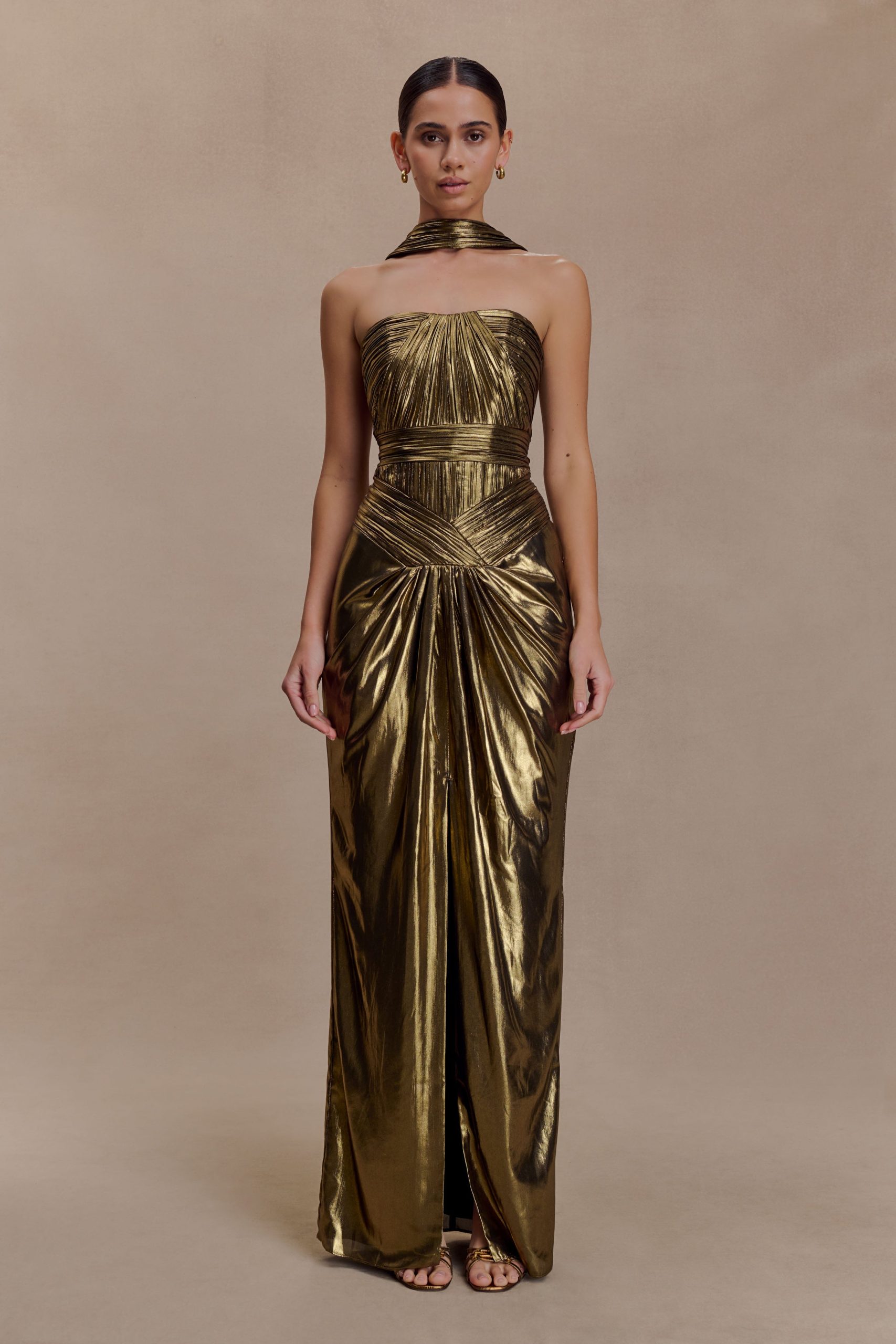 Clemence Plisse Maxi Dress - Gold - Image 6