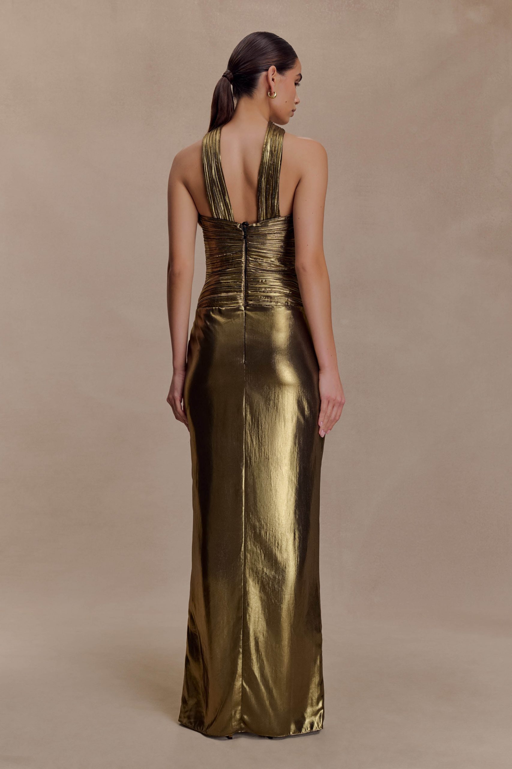 Clemence Plisse Maxi Dress - Gold - Image 7