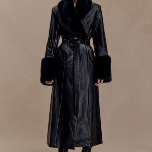 Bec Faux Leather Trench Coat With Faux Fur - Black