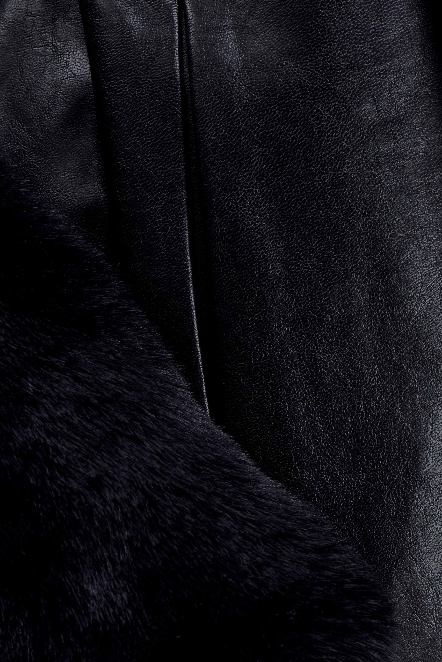 Bec Faux Leather Trench Coat With Faux Fur - Black - Image 7