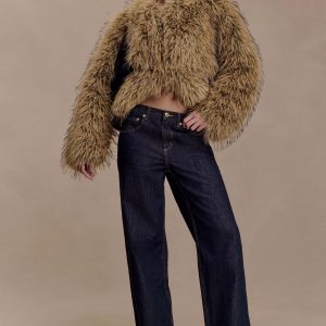Ottie Mongolian Faux Fur Cropped Jacket - Brown Multi