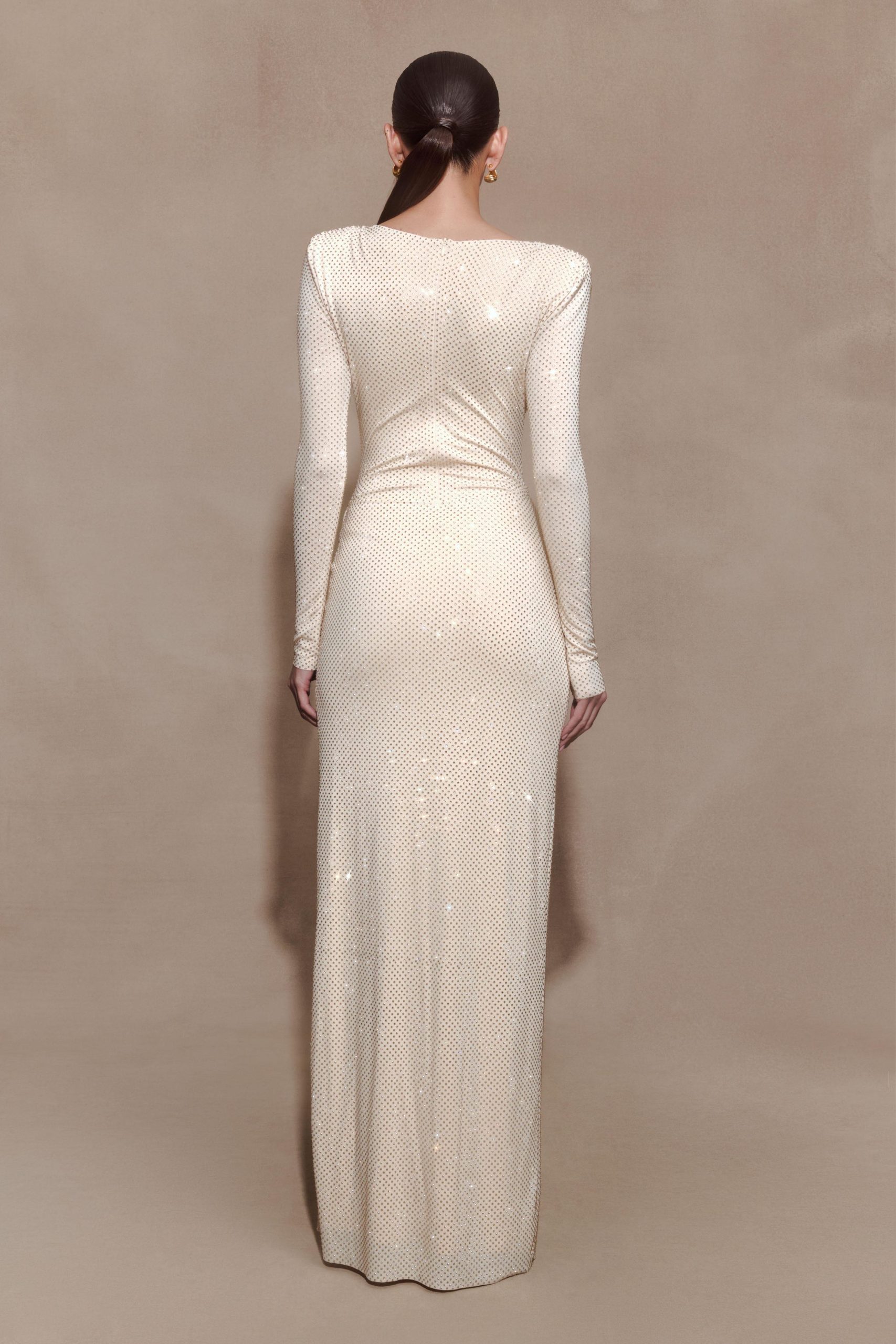 Deanna Long Sleeve Diamante Maxi Dress - Gold - Image 3