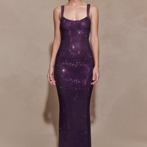 Jasmyn Hot Fix Maxi Dress With Mesh Back - Purple