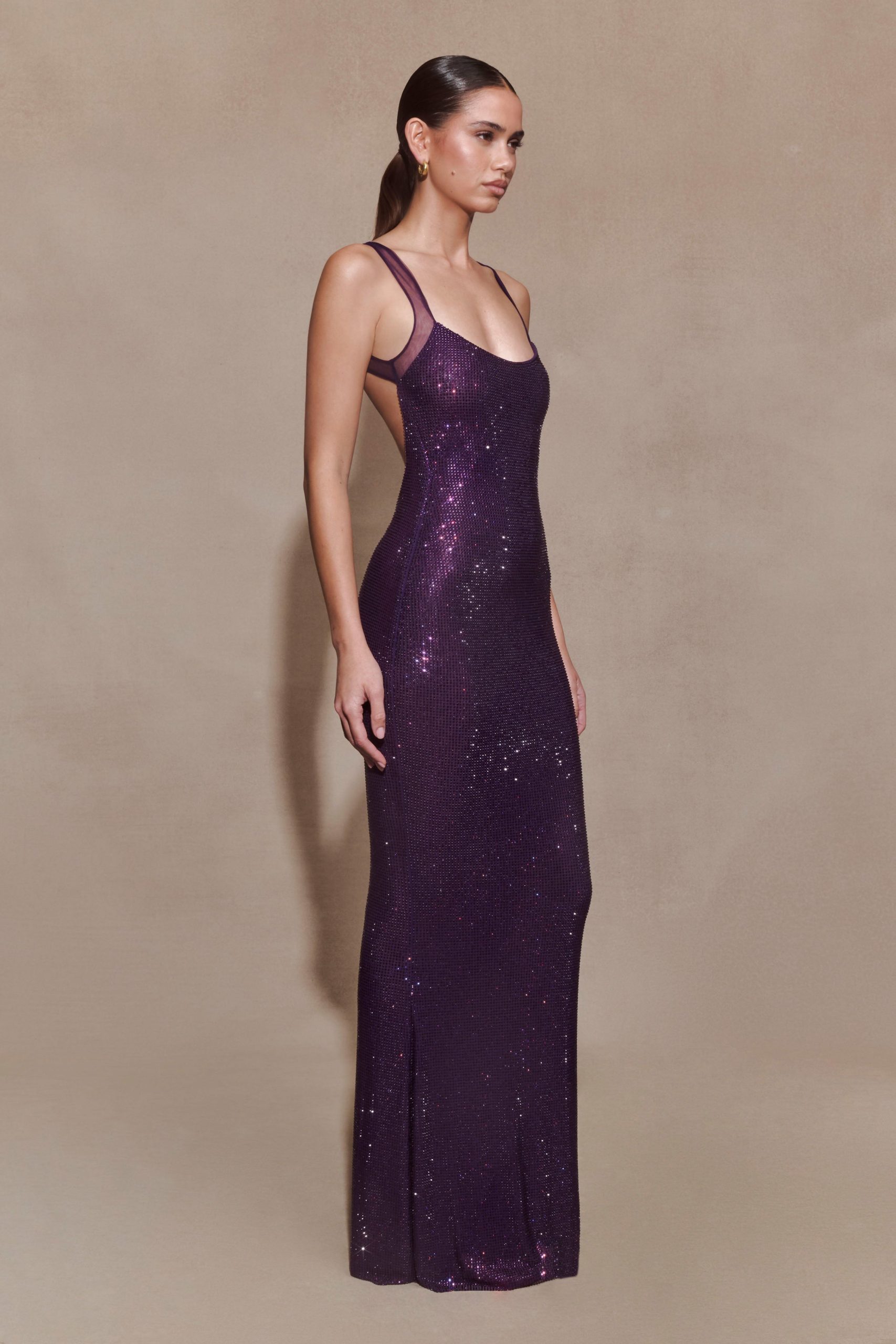 Jasmyn Hot Fix Maxi Dress With Mesh Back - Purple - Image 4