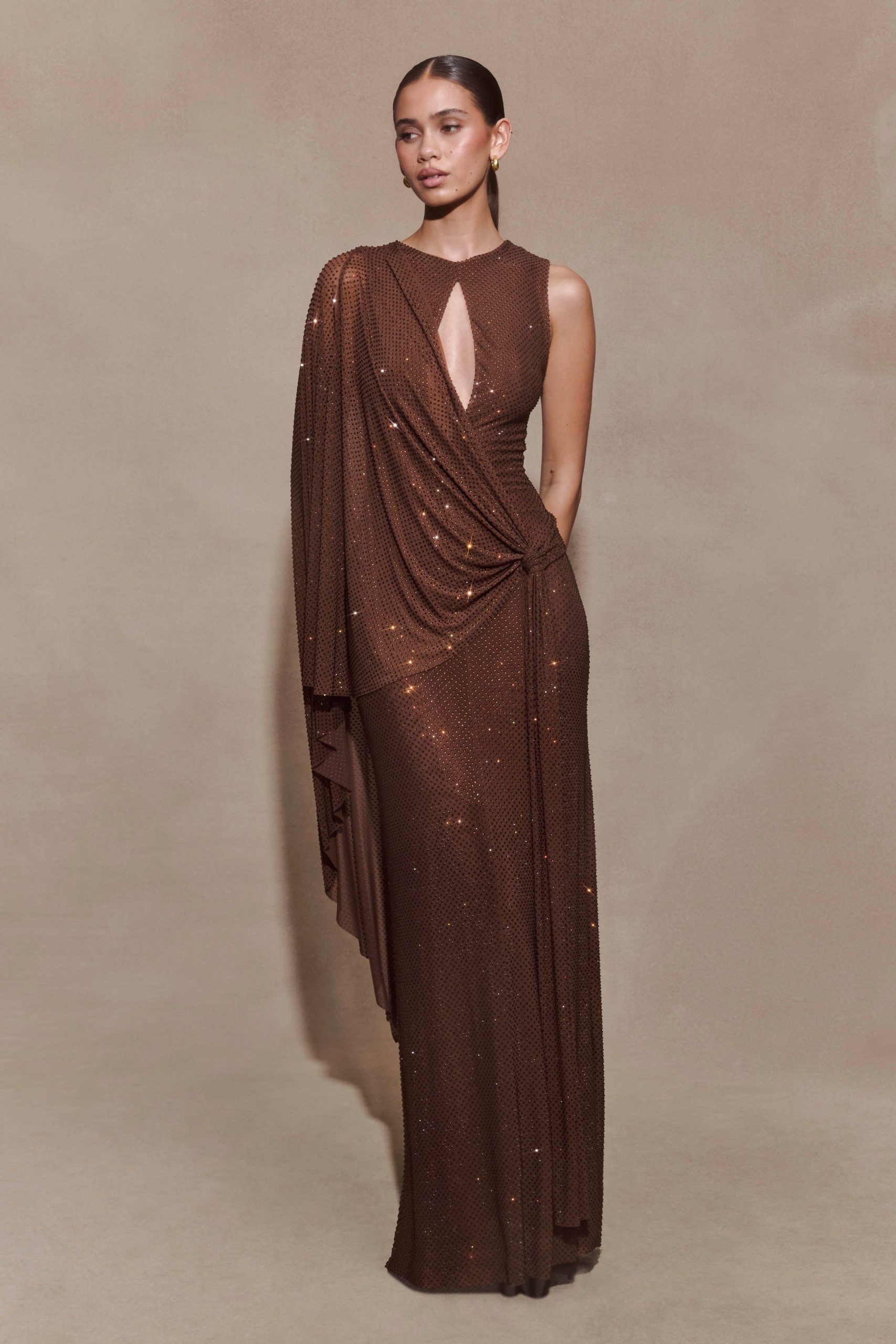 Bakari Diamante Cape Maxi Dress - Chocolate - Image 5