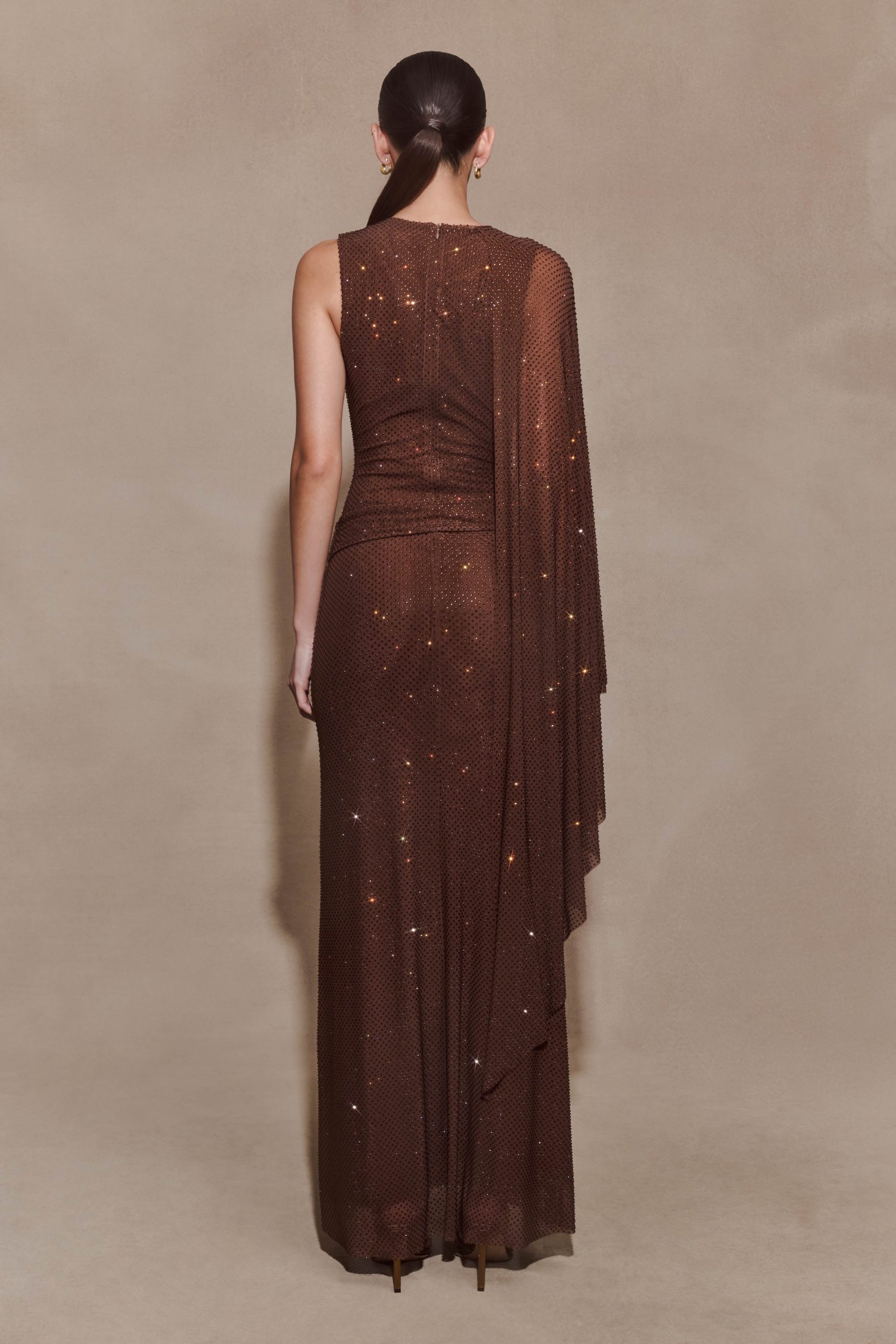 Bakari Diamante Cape Maxi Dress - Chocolate - Image 2