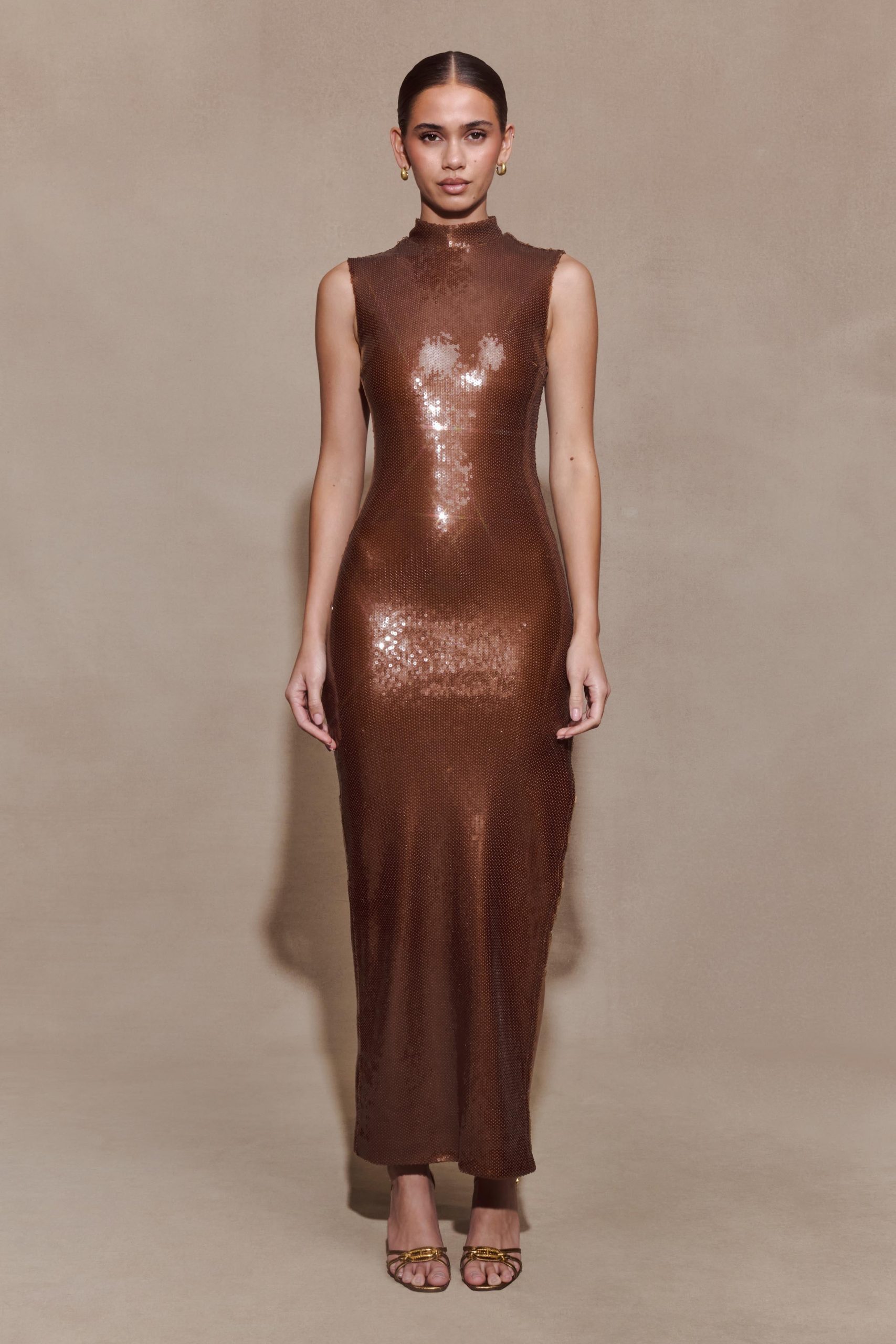 Veronica Sequin Midi Dress - Chocolate - Image 2