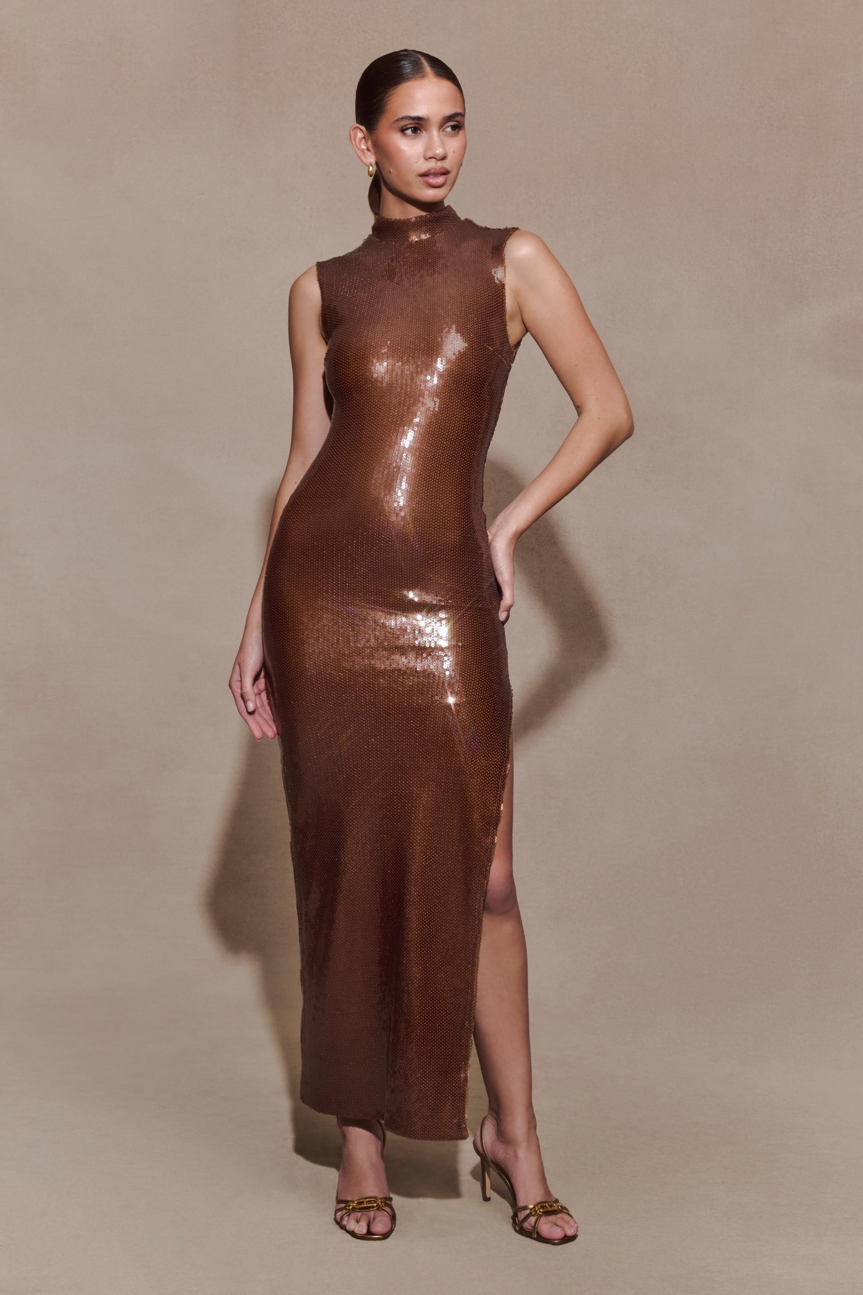 Veronica Sequin Midi Dress - Chocolate - Image 5