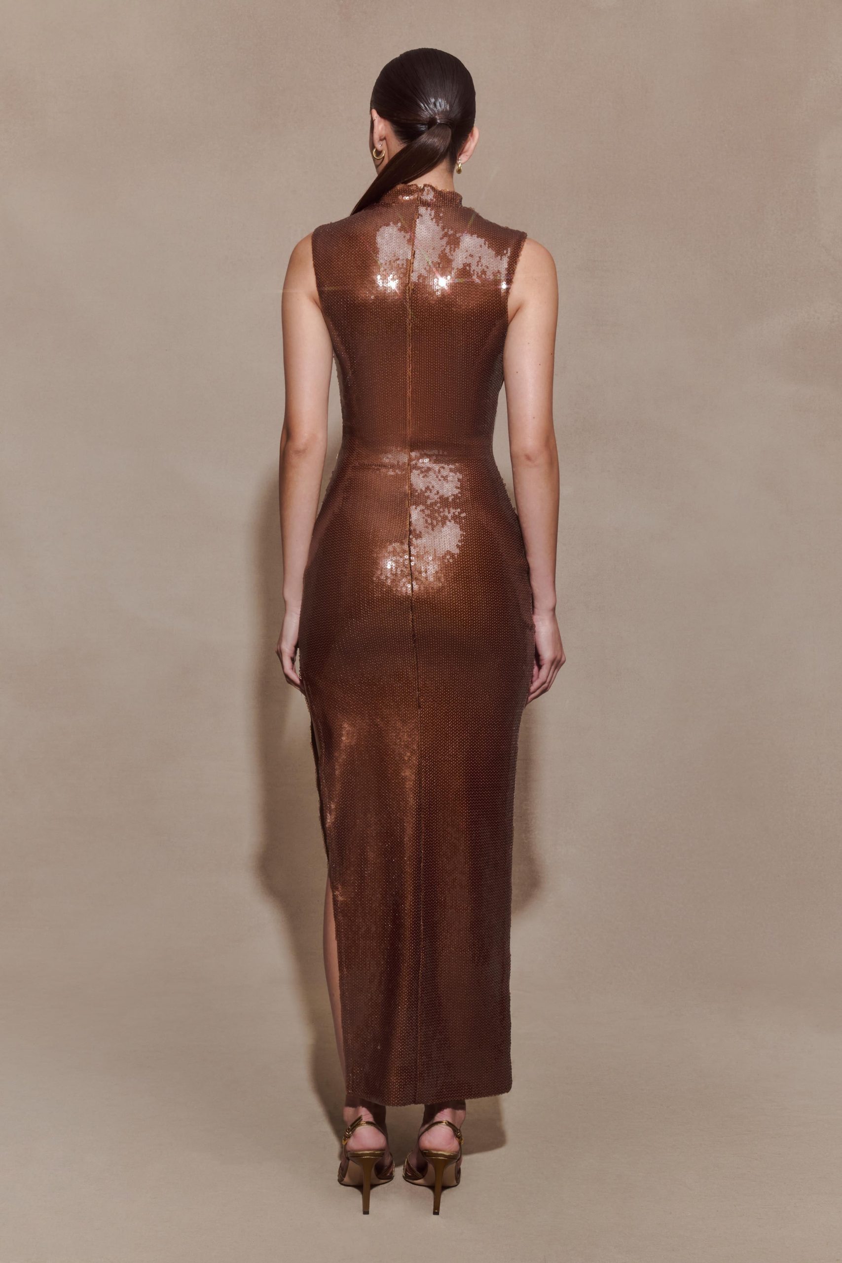 Veronica Sequin Midi Dress - Chocolate - Image 3