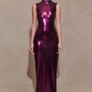 Veronica Sequin Midi Dress - Plum