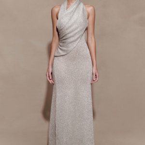 Elma Lurex Knit Halter Maxi Dress - Silver