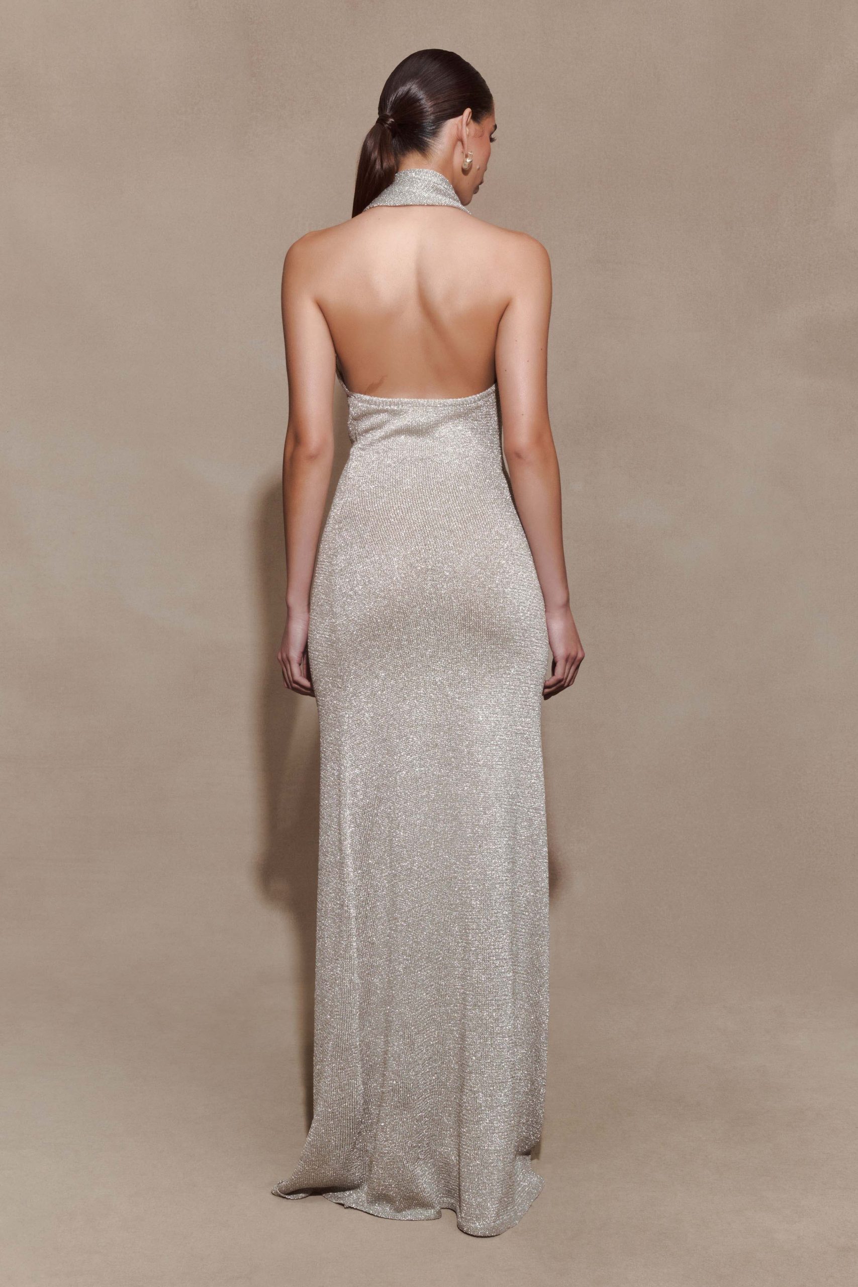 Elma Lurex Knit Halter Maxi Dress - Silver - Image 4