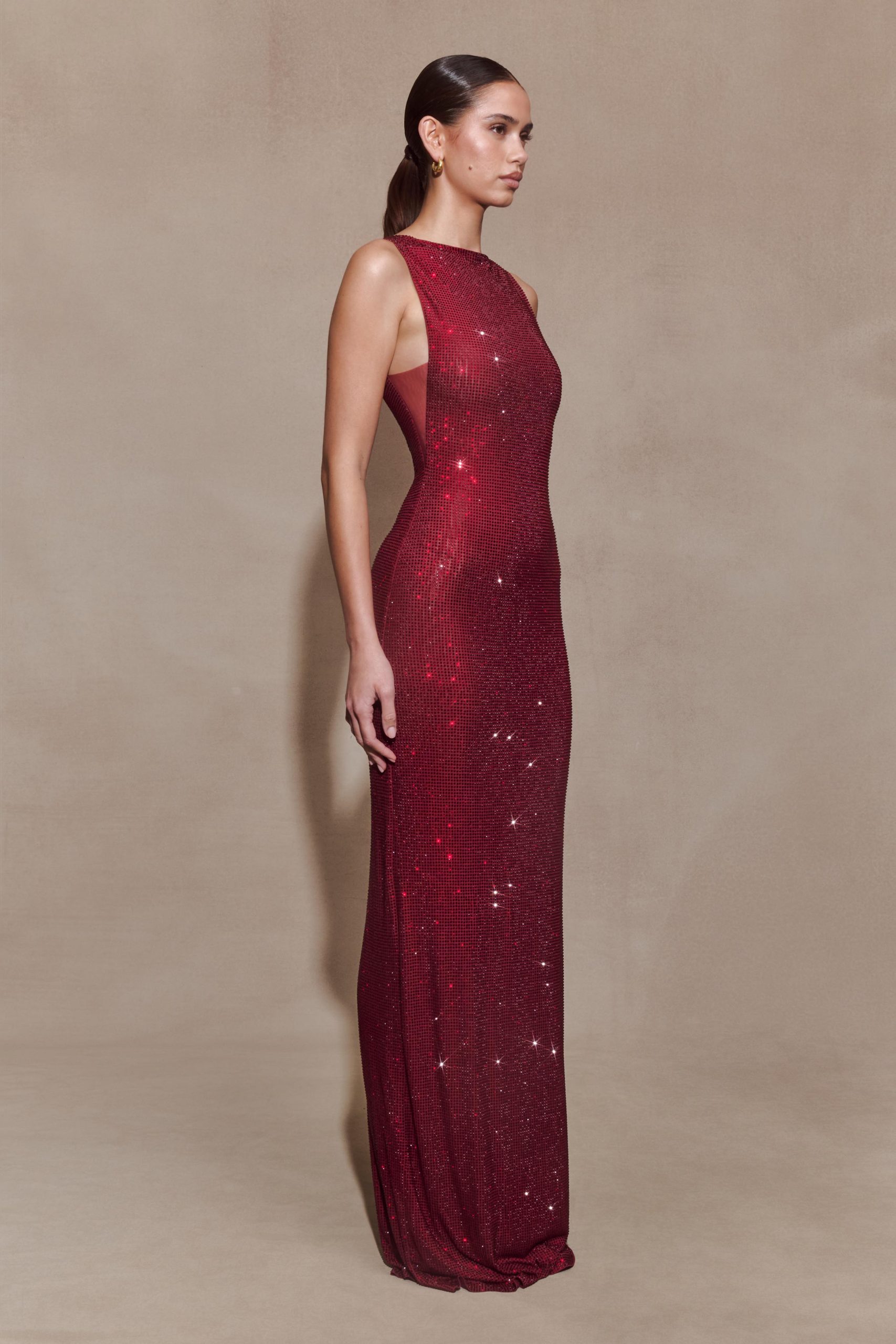 Magnolia Sleeveless Diamante Maxi Dress - Wine - Image 3