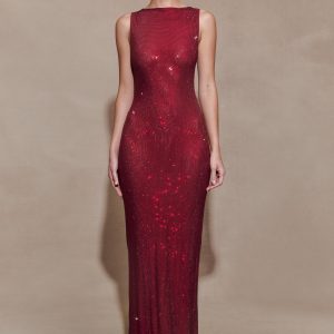 Magnolia Sleeveless Diamante Maxi Dress - Wine