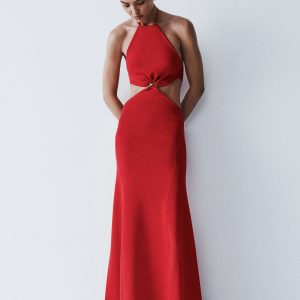 Marlowe Halter Knit Maxi Dress - Red