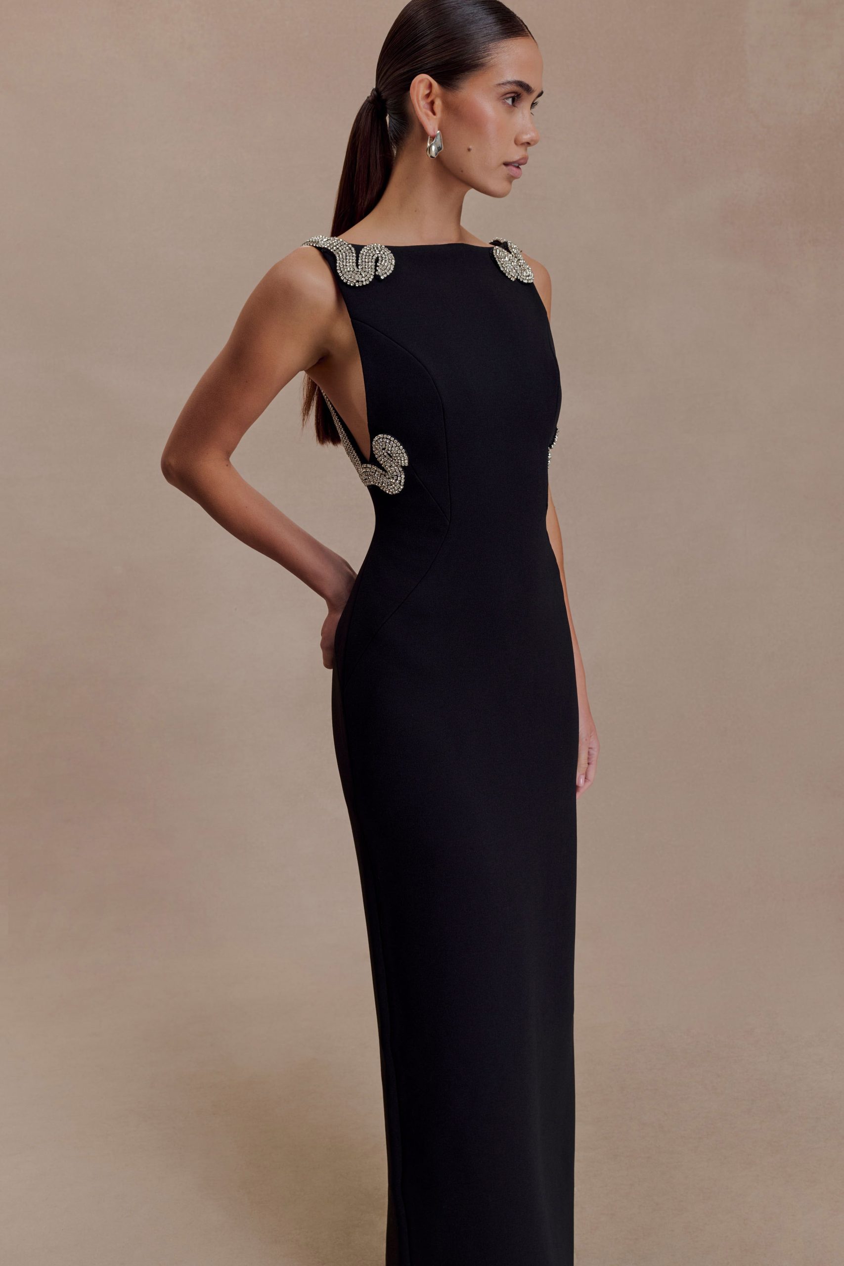 Lorde Embellished Crepe Maxi Dress - Black - Image 4