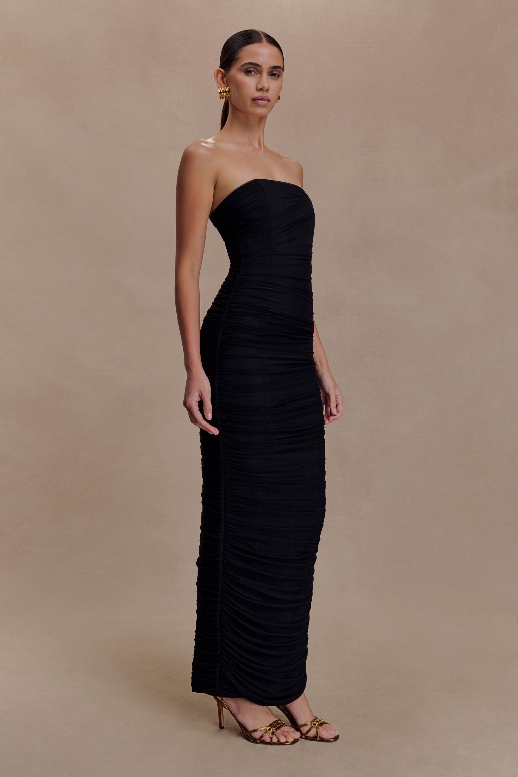 Jianna Strapless Mesh Maxi Dress - Black - Image 4