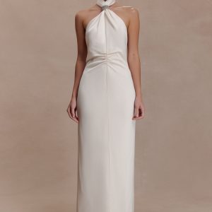 Freja Halter Maxi Dress With Hardware - Blush Ivory
