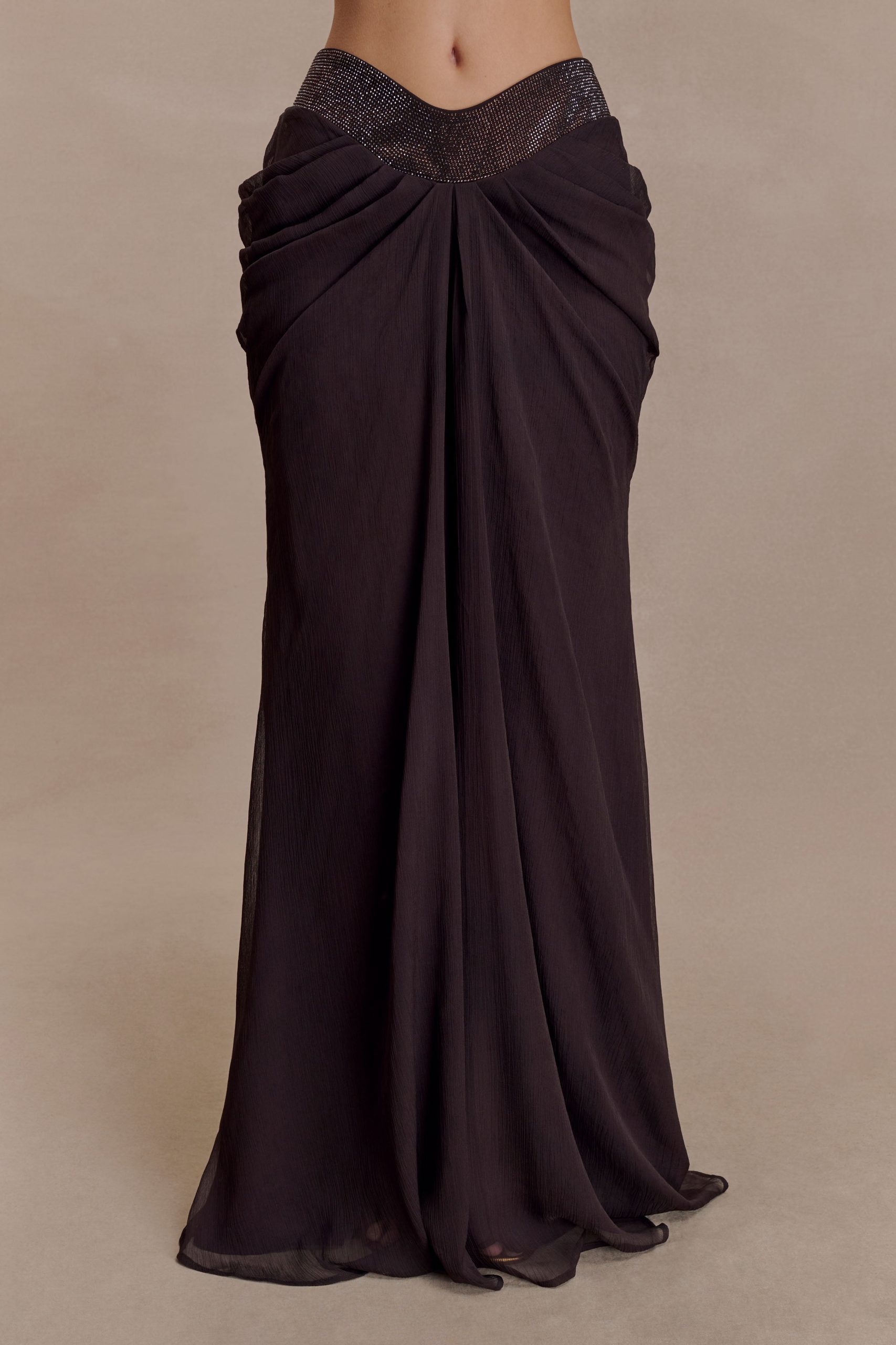 Siren Satin And Diamante Maxi Skirt - Dark Chocolate - Image 8