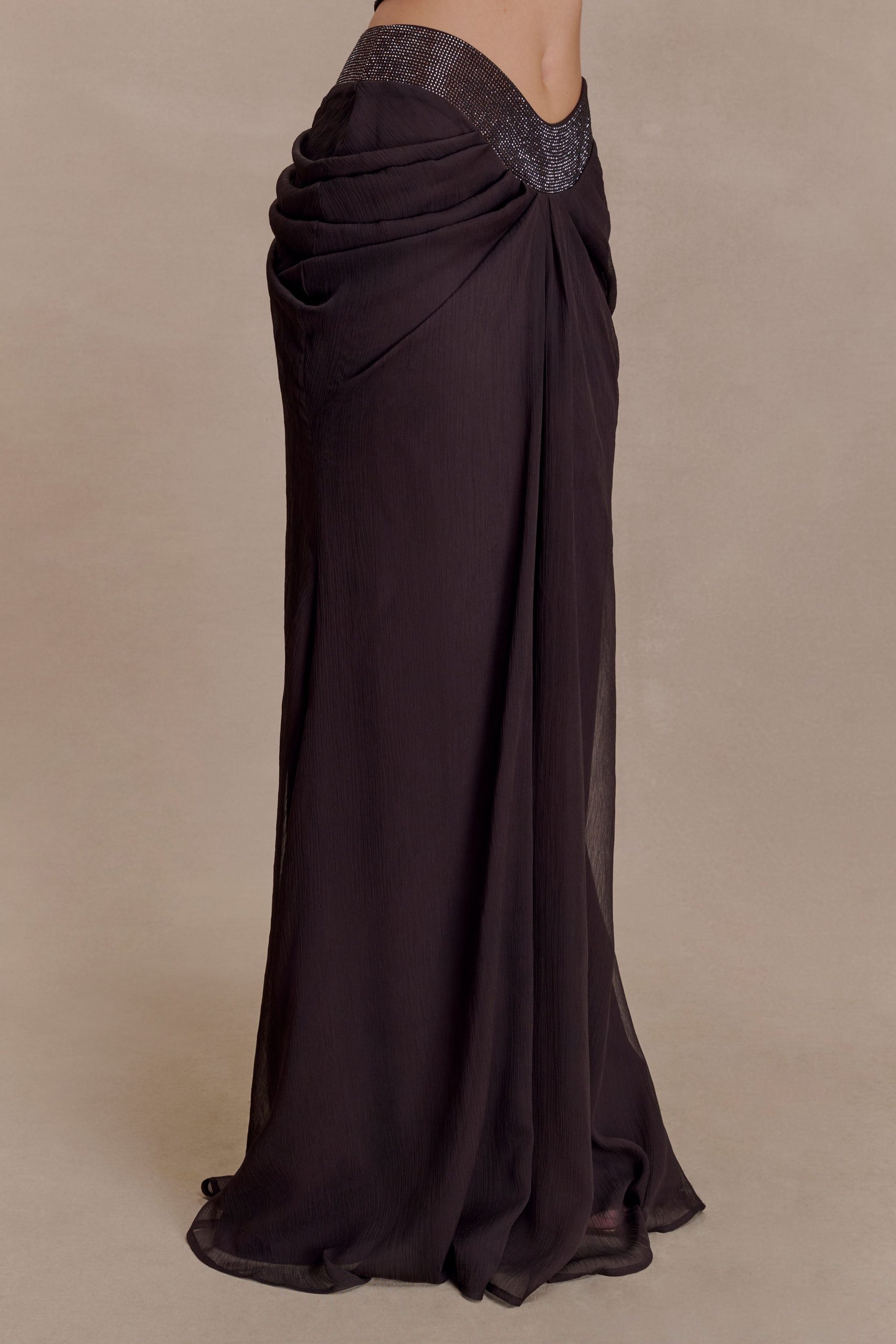 Siren Satin And Diamante Maxi Skirt - Dark Chocolate - Image 7