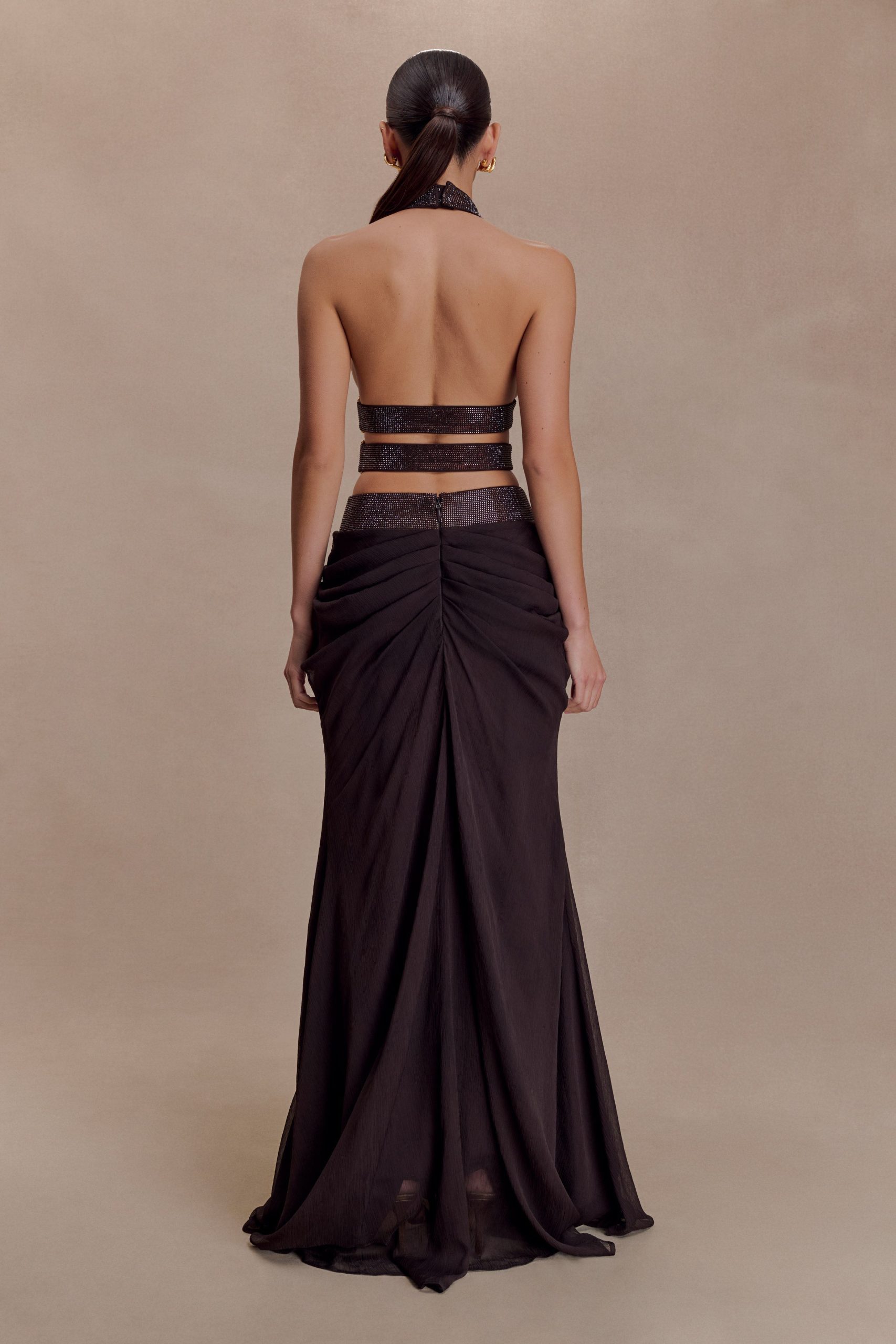 Siren Satin And Diamante Maxi Skirt - Dark Chocolate - Image 6