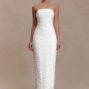 Jianna Strapless Mesh Maxi Dress - Ivory
