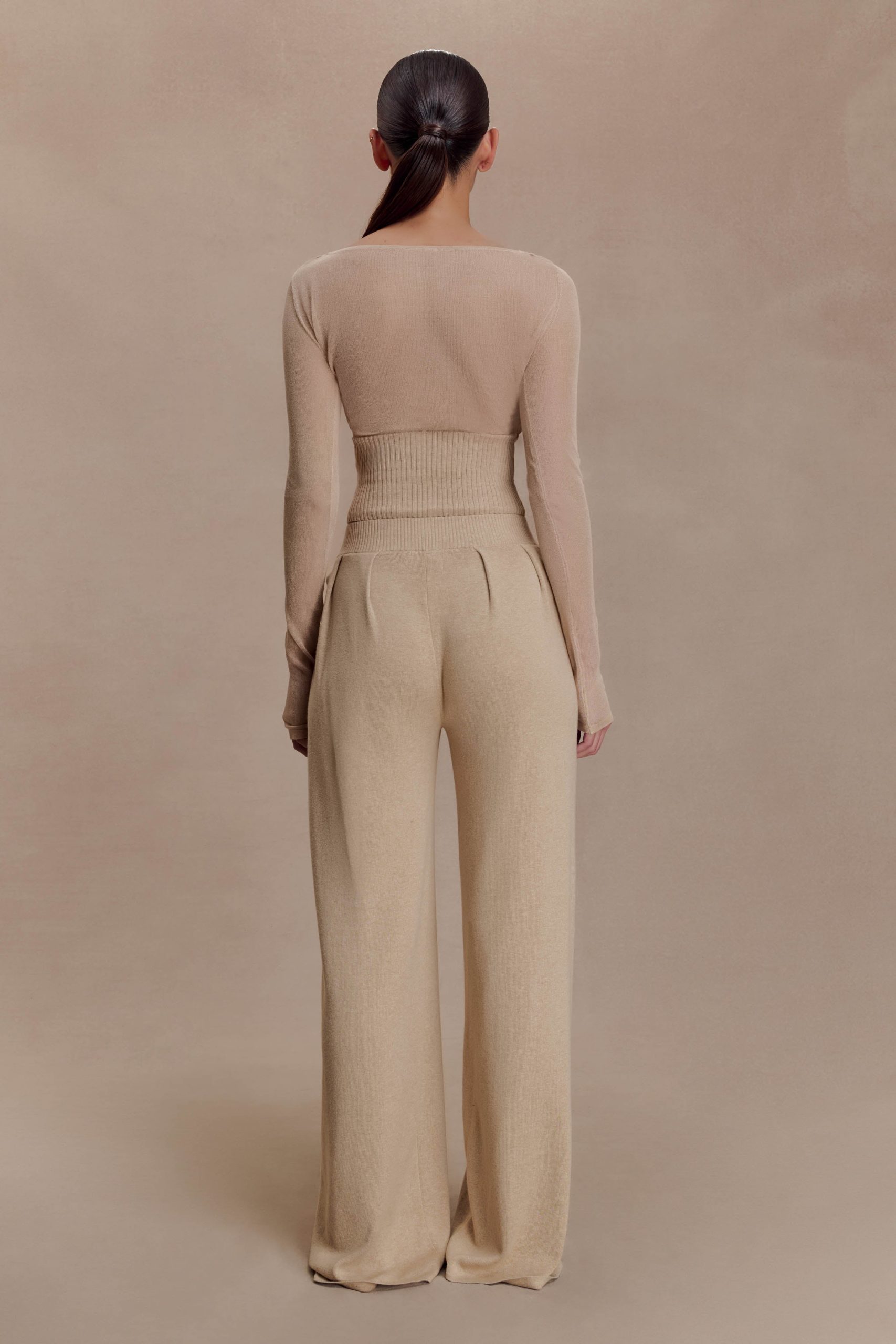 Frannie Gathered Silk Blend Knit Pants - Sand - Image 2