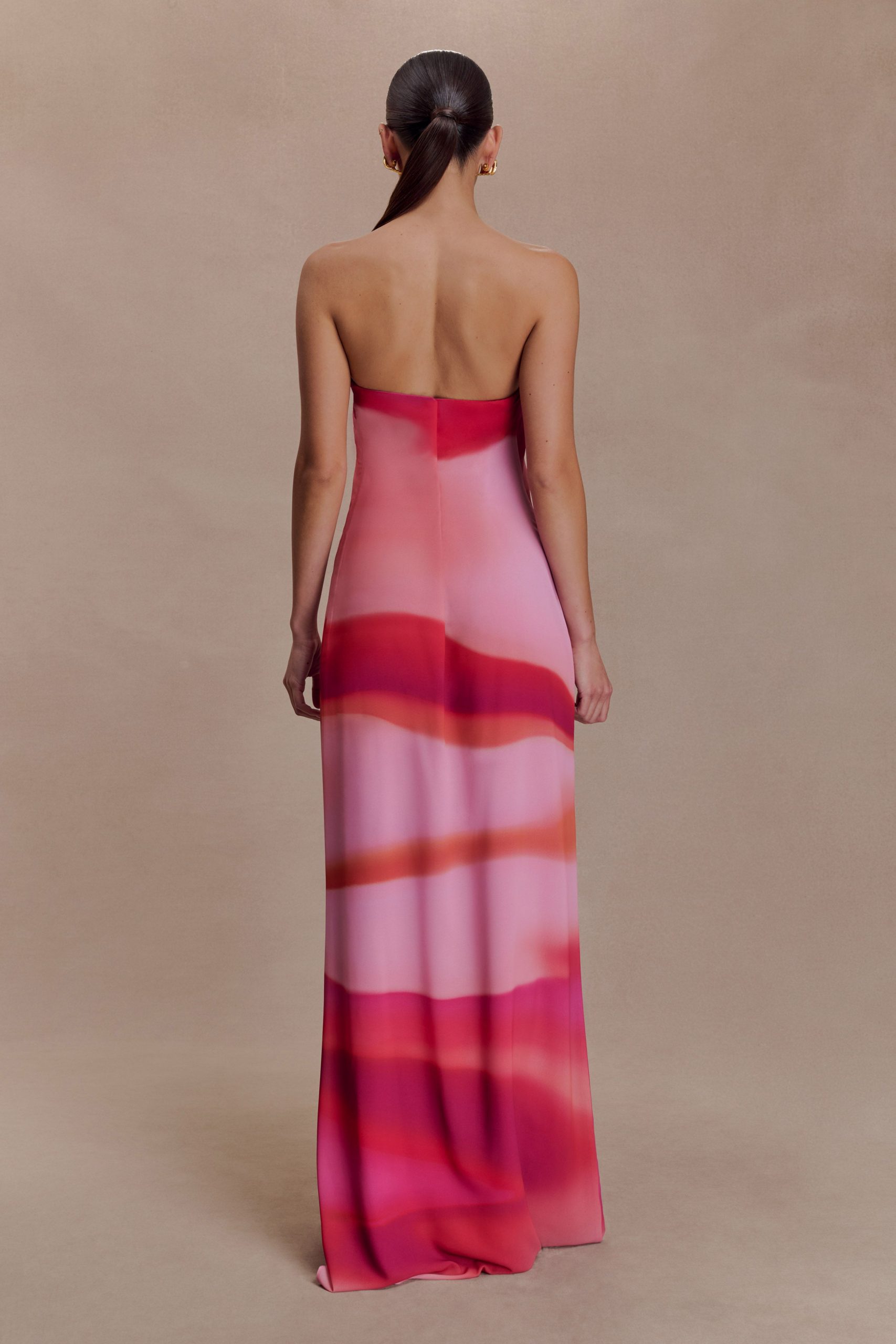 Amaya Strapless Chiffon Maxi Dress - Pink Sunset Print - Image 2