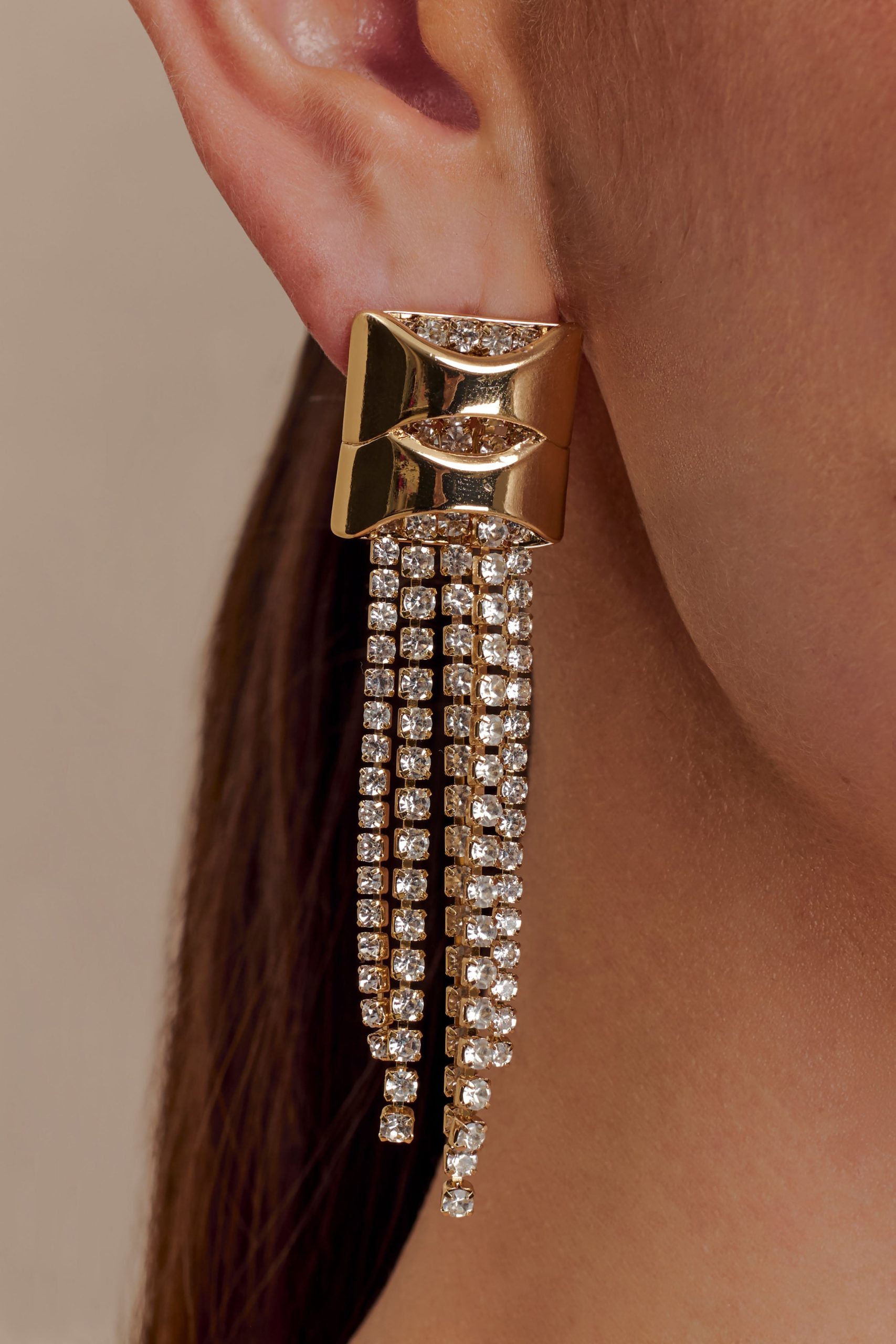 Shea Crystal Fringe Drop Earrings - Gold - Image 3