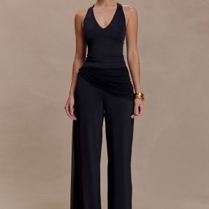 Aspyn Slinky Gathered Wide Leg Pants - Black