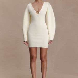 Billy Balloon Sleeve Knit Mini Dress - Ivory