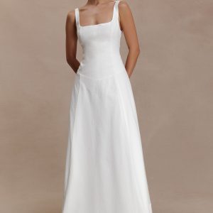 Salma Drop Waist Cotton Maxi Dress - White