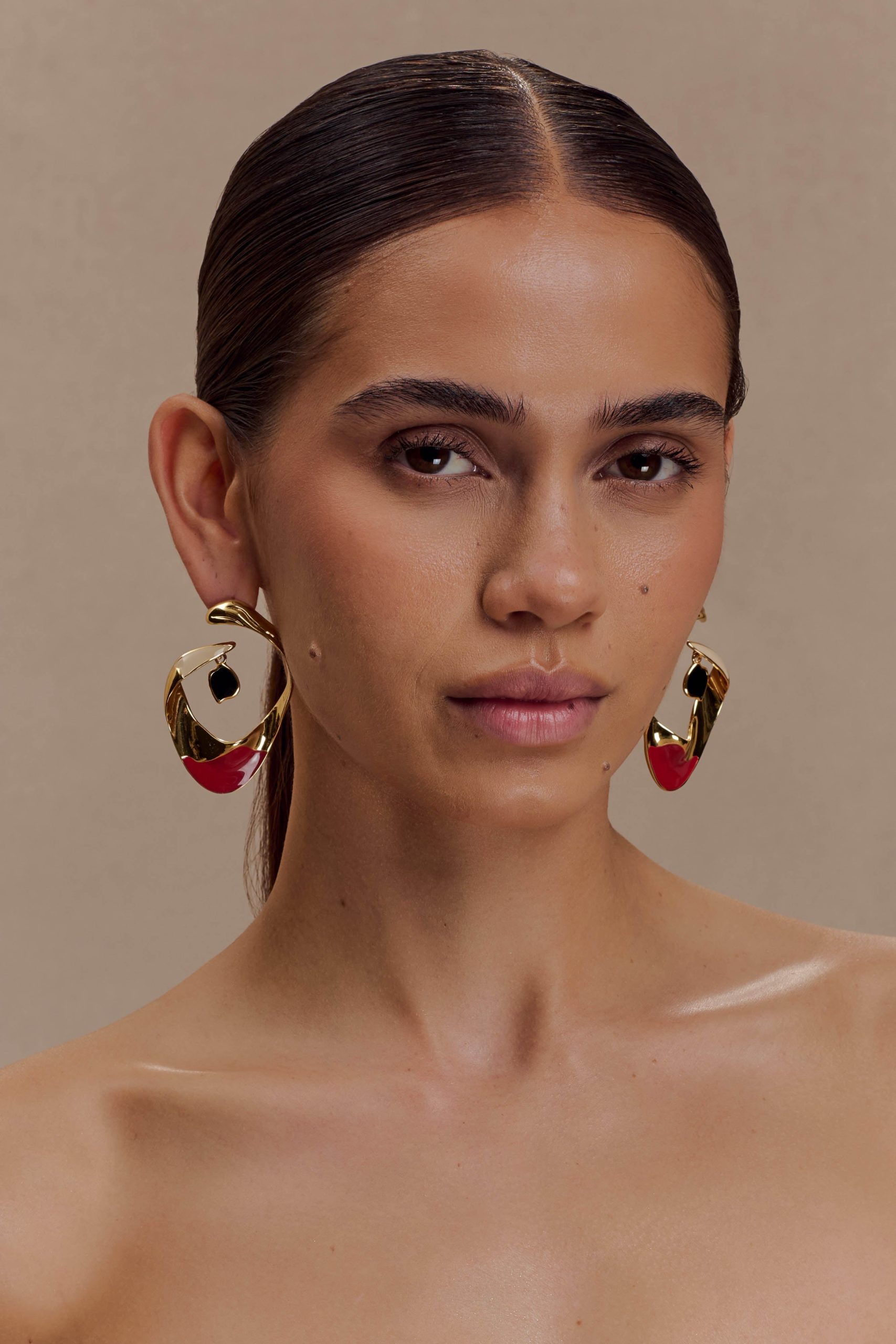 Marna Large Hoop Earrings With Stones - Gold - Image 4