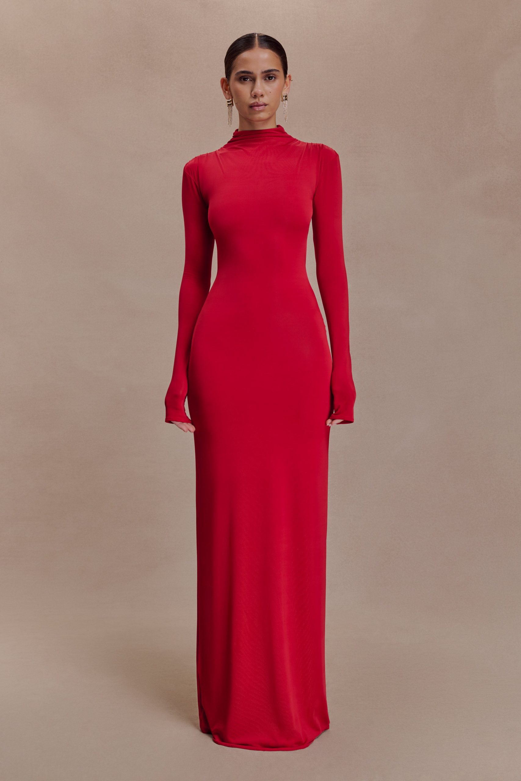 Kiyah Slinky Cut Out Maxi Dress - Red - Image 3