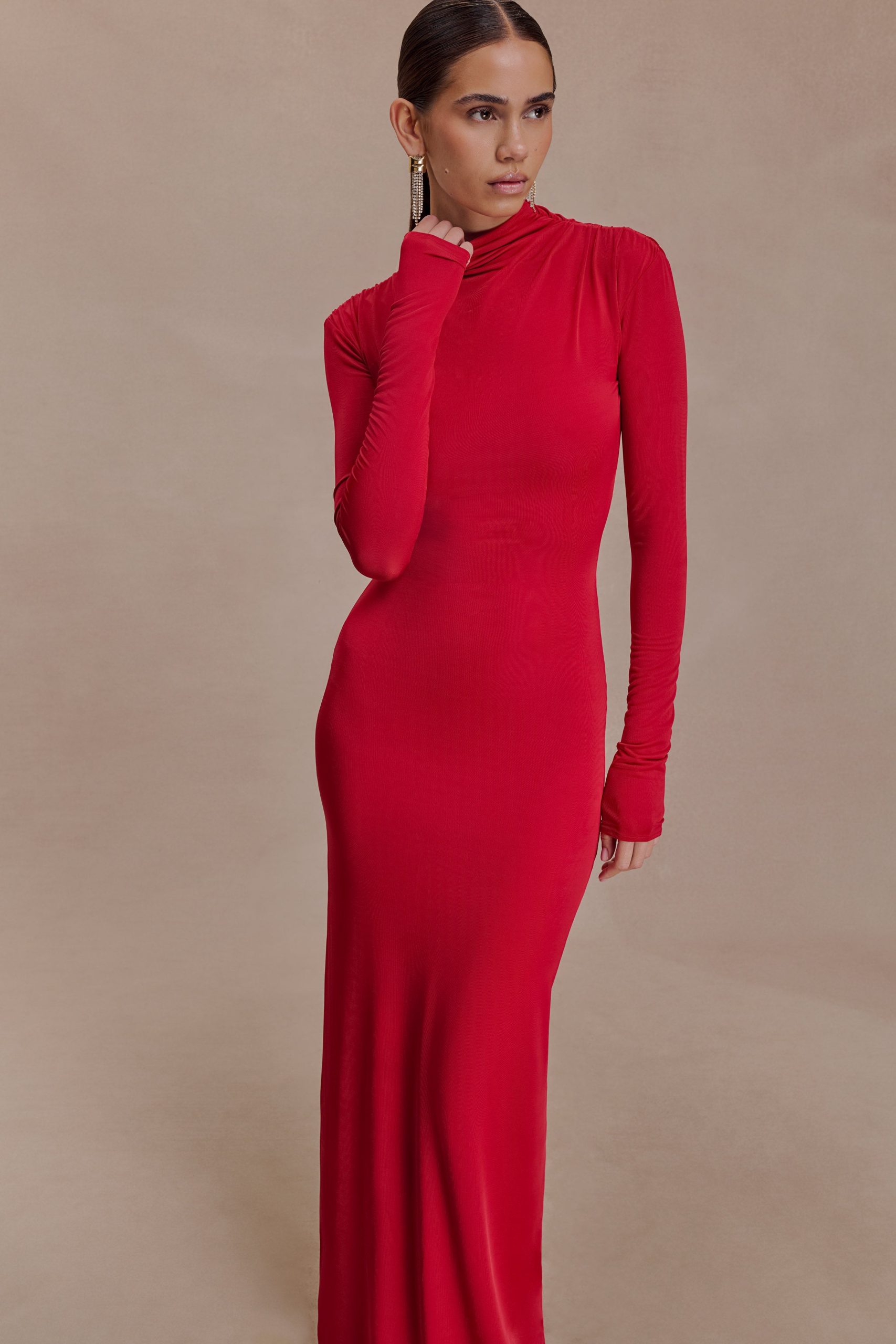 Kiyah Slinky Cut Out Maxi Dress - Red - Image 6