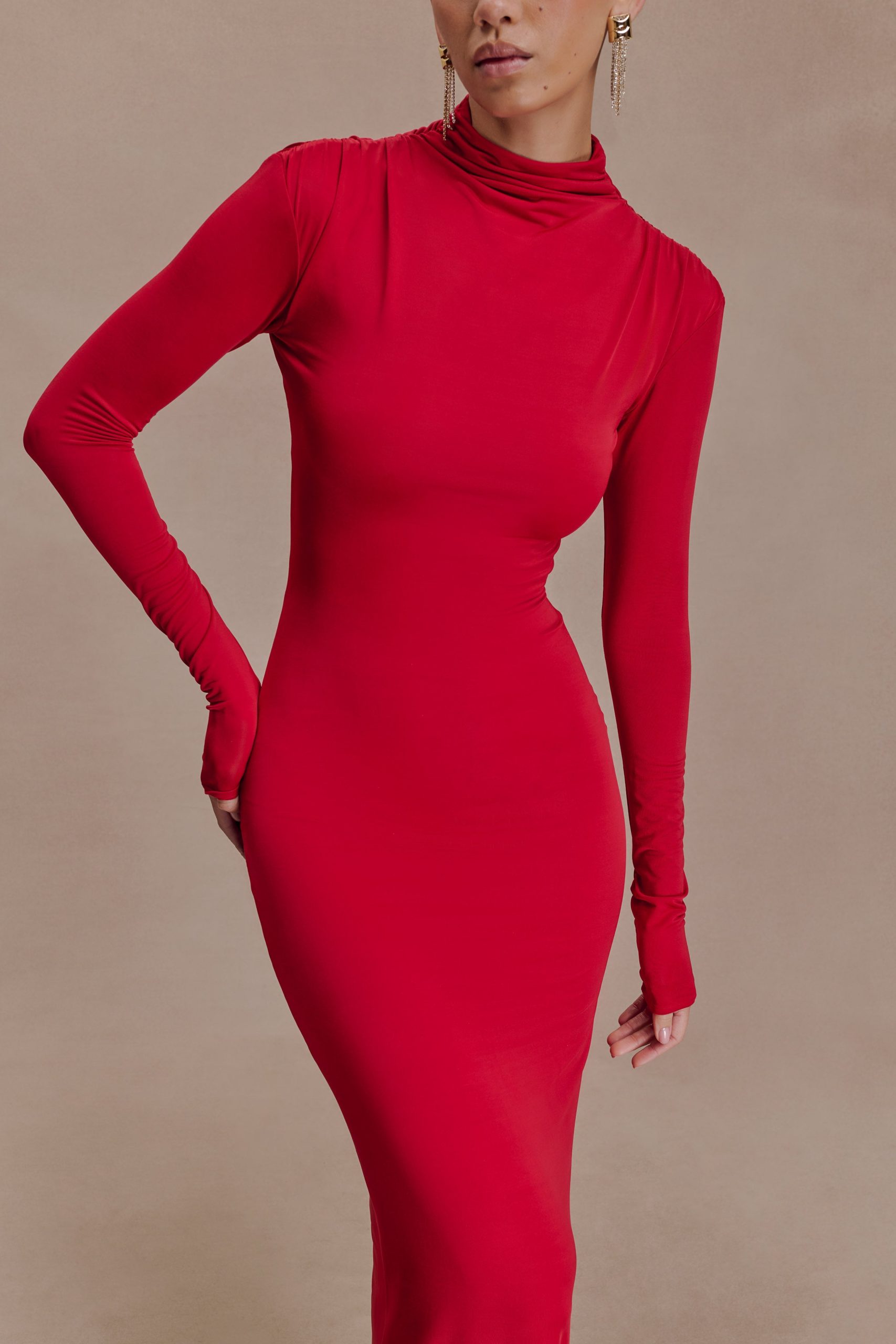 Kiyah Slinky Cut Out Maxi Dress - Red - Image 2