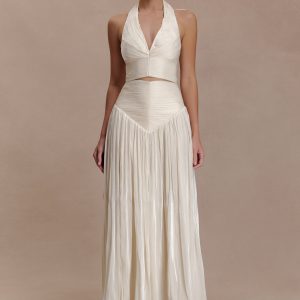 Makena Gathered Midi Skirt - Opal White