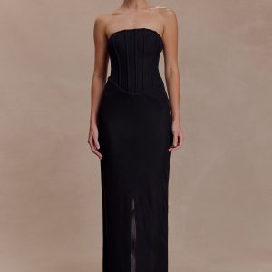 Gemma Strapless Mesh Maxi Dress - Black
