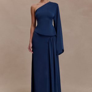 Vivica Slinky Gathered Maxi Skirt - Midnight Navy