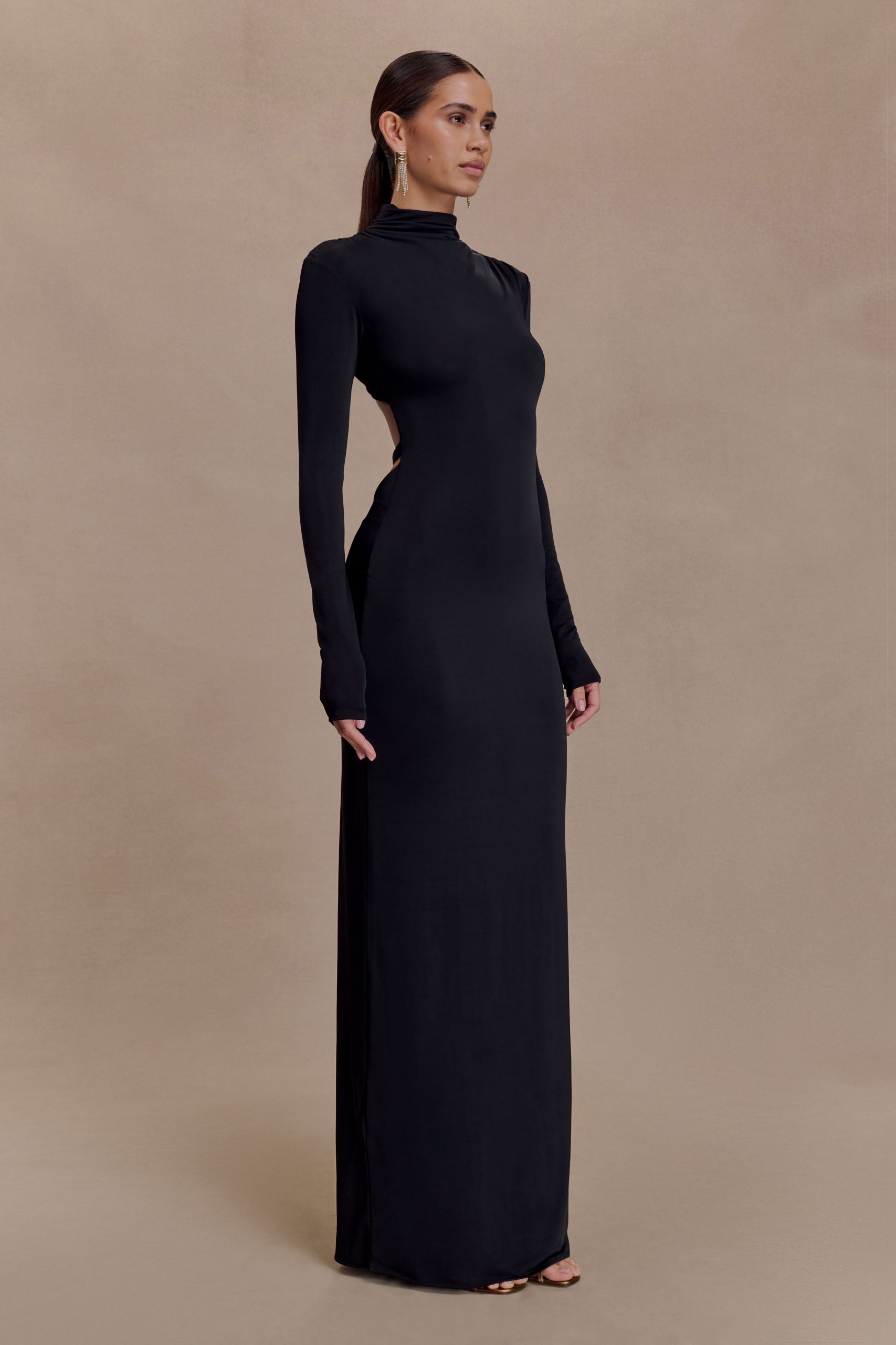 Kiyah Slinky Cut Out Maxi Dress - Black - Image 4