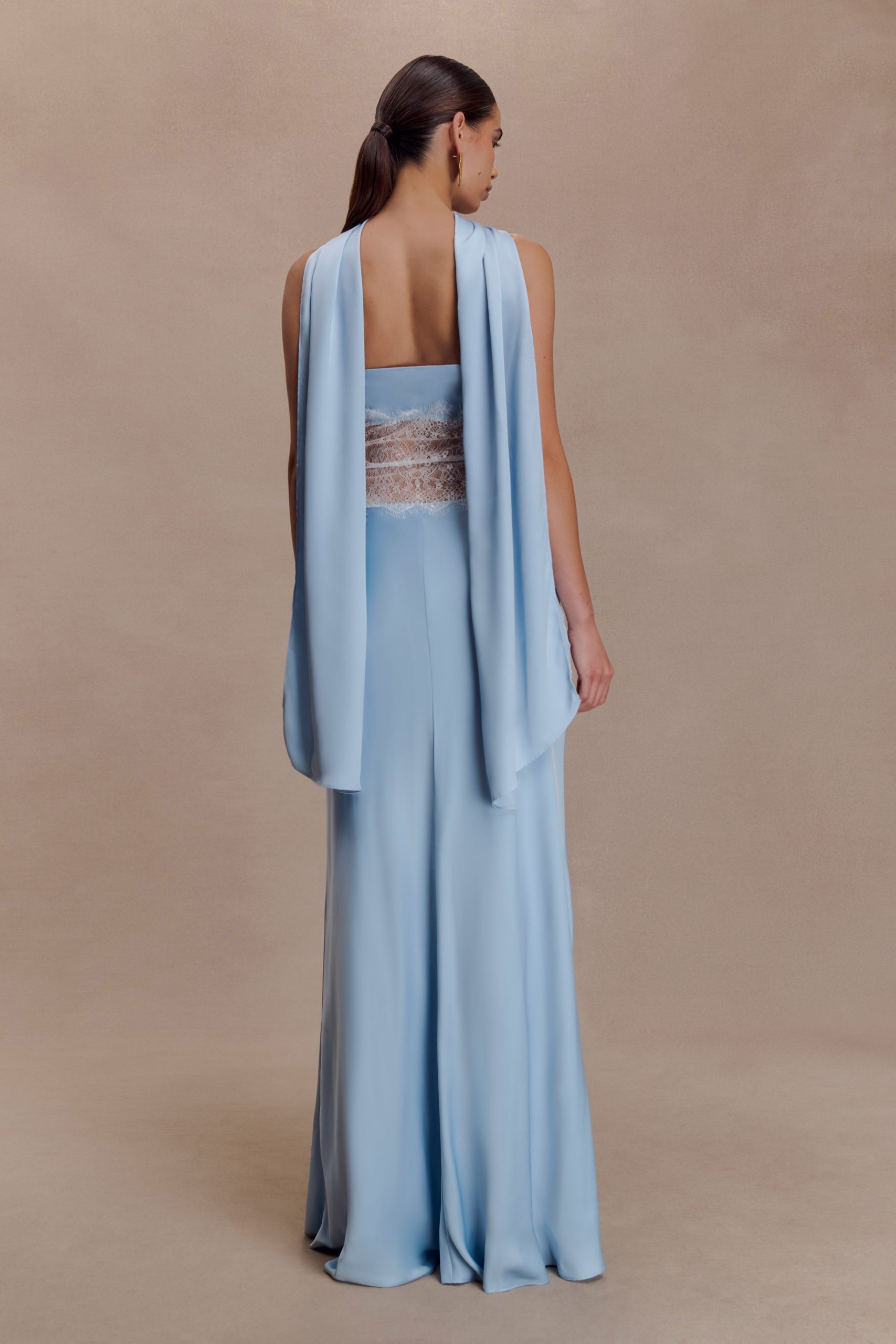 Pilar Strapless Satin And Lace Maxi Dress - Cornflower Blue - Image 4
