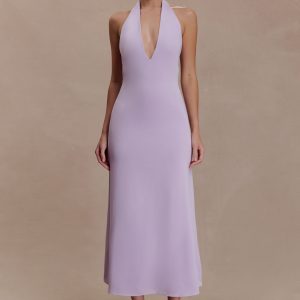 Genie Slinky Halter Midi Dress - Lilac