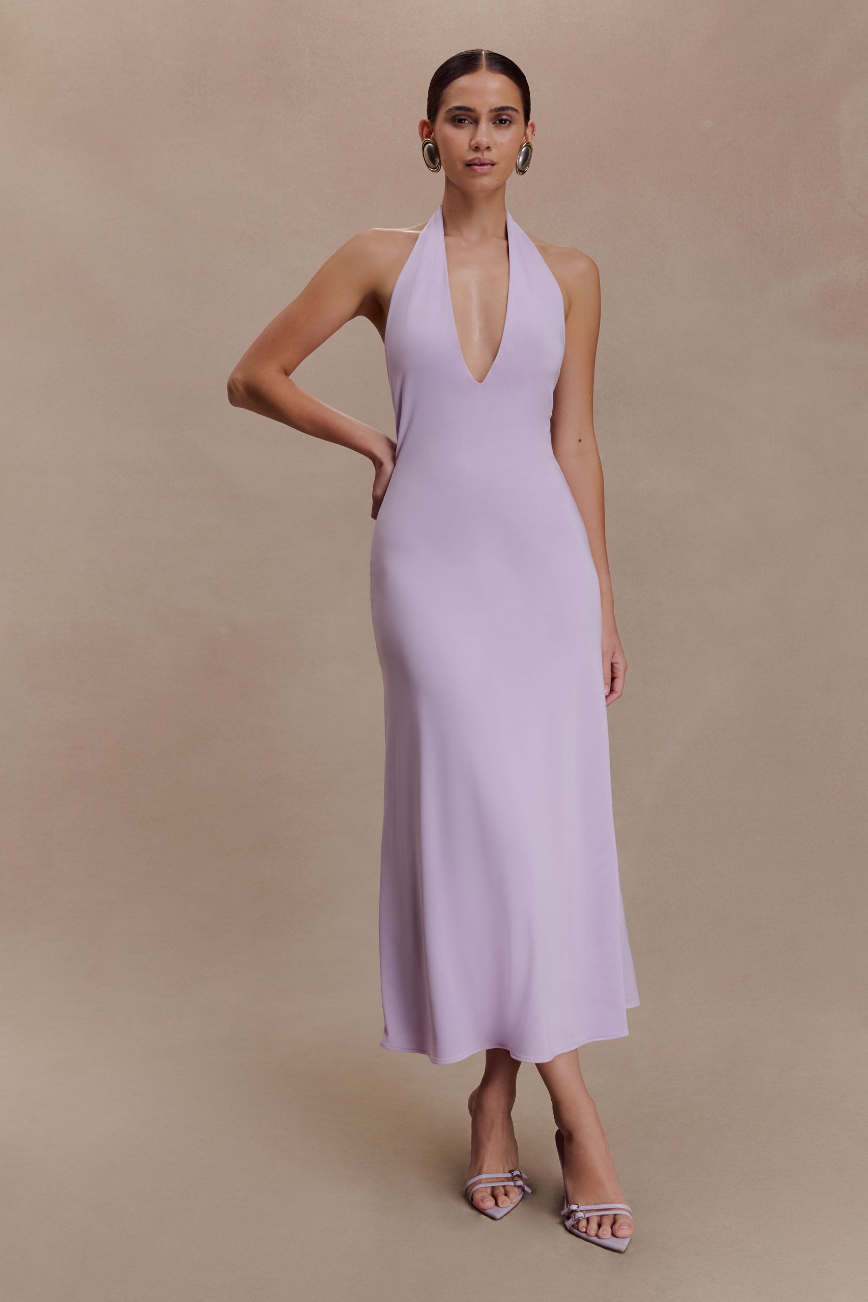 Genie Slinky Halter Midi Dress - Lilac - Image 5