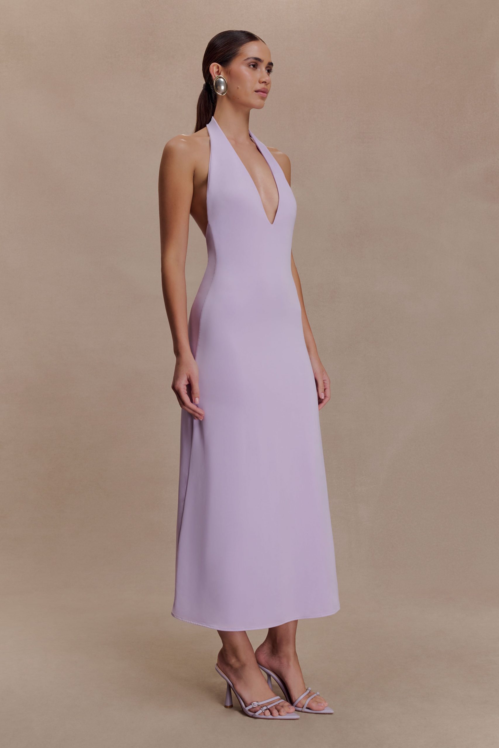 Genie Slinky Halter Midi Dress - Lilac - Image 4